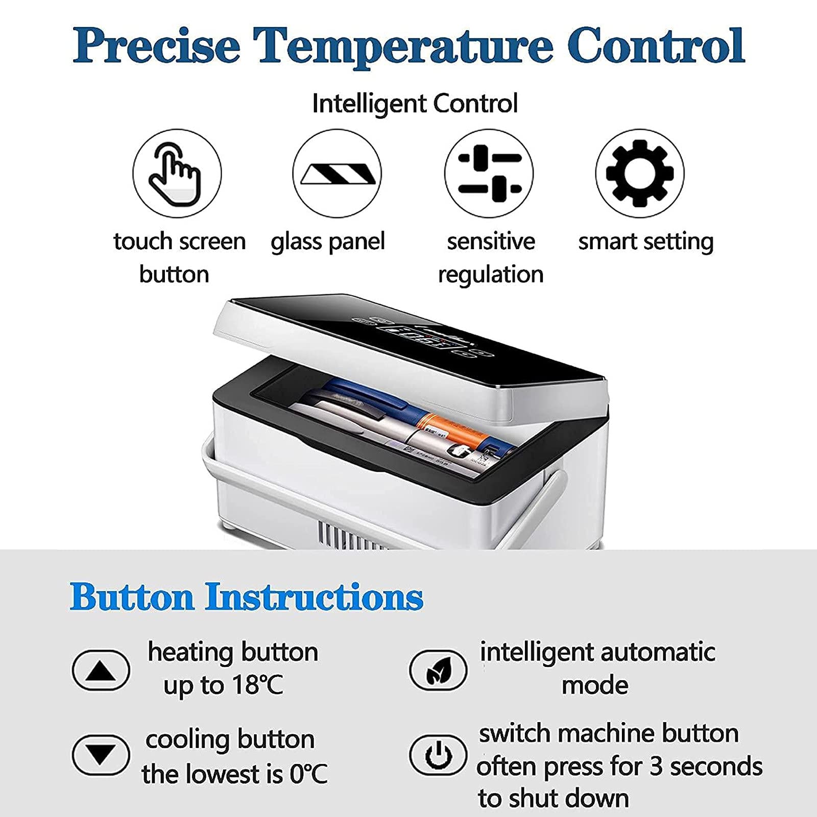 Portable Mini Medicine Refrigerator for Insulin - 0-18℃ Temperature Control with LED Display, High Capacity Travel Cooler Case for Diabetic Supplies, Rechargeable Battery Powered - Perfect for Home, Office & Outdoor Use