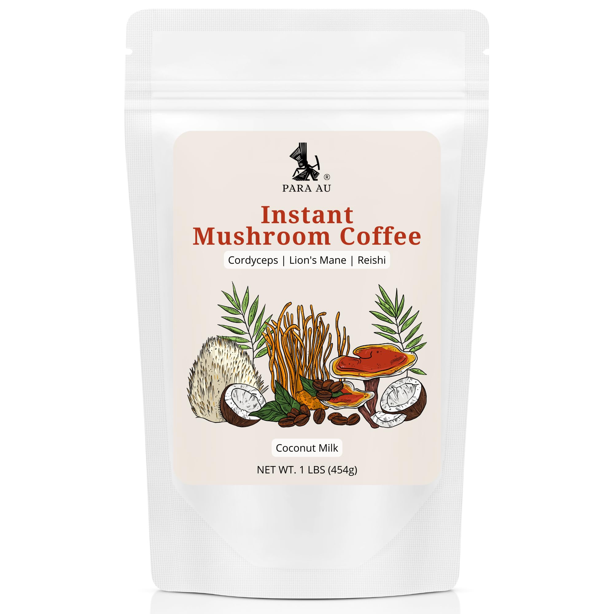 Nootropic Mushroom Coffee Blend with Cordyceps, Lion’s Mane & Reishi - 16oz Instant Coffee Powder with Coconut Milk | Boost Focus & Energy | Perfect for Morning Routine, Workouts and Mental Clarity