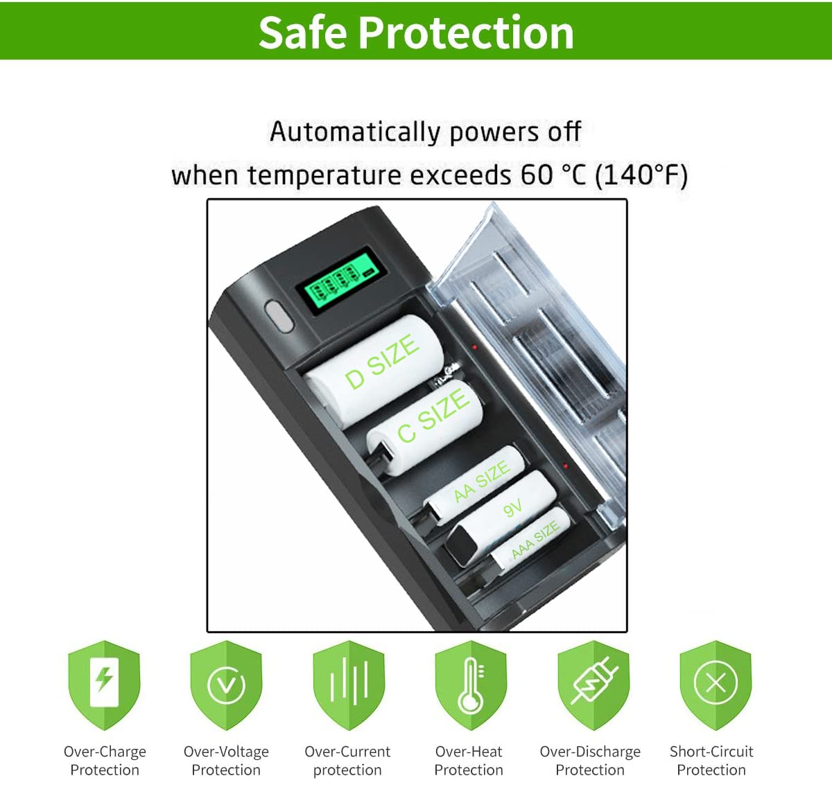 Premium 4000mAh Rechargeable C Batteries 6-Pack with Universal Charger - NiMH 1.2V C Size Batteries for AA AAA 9V D C - Perfect for Flashlights, Toys, Cameras & Emergency Devices