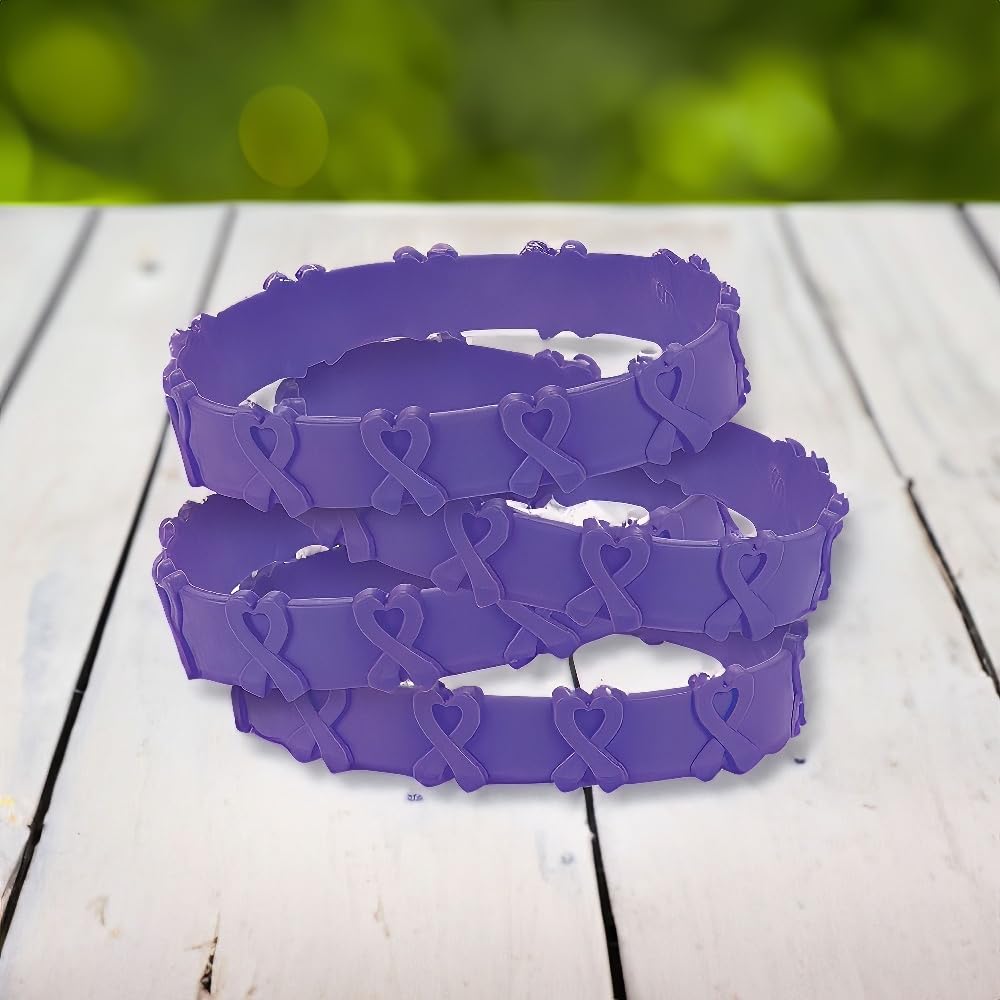 24 Pack Purple Awareness Pop-Out Bracelets for Fundraising, Events & Support - Stretchable Rubber Wristbands for Charity, Schools & Team Spirit