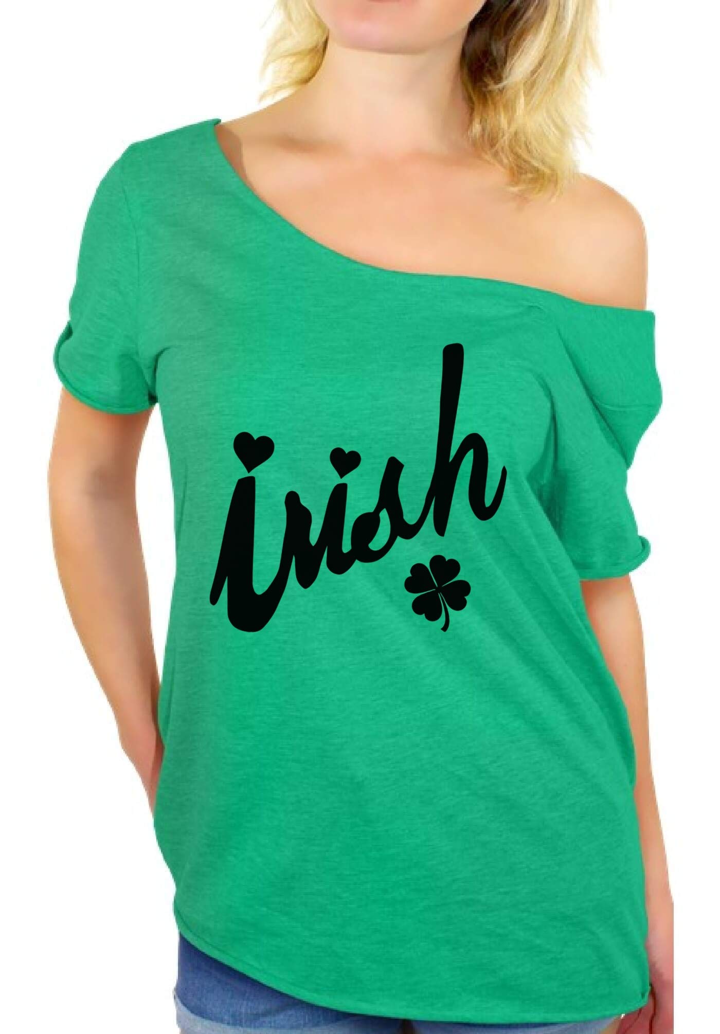 Stylish Women's Irish White Off Shoulder T-Shirt & Bookmark Set - Perfect for St. Patrick's Day, Irish Festivals & Casual Outfits