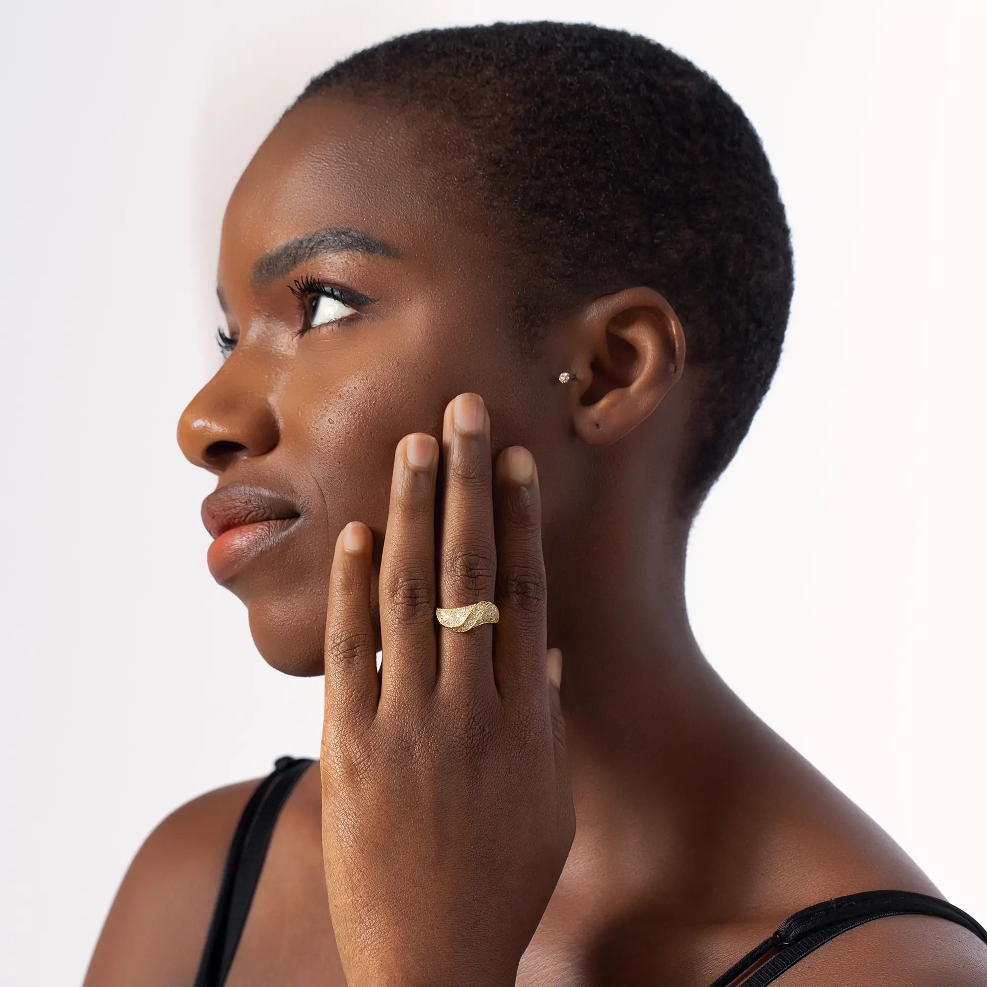 Pavé Croissant Ring - Elegant Stackable Gold Plated Ring for Women, Dainty Minimalist Jewelry Gift for Her - Perfect for Everyday Wear, Date Nights & Special Occasions