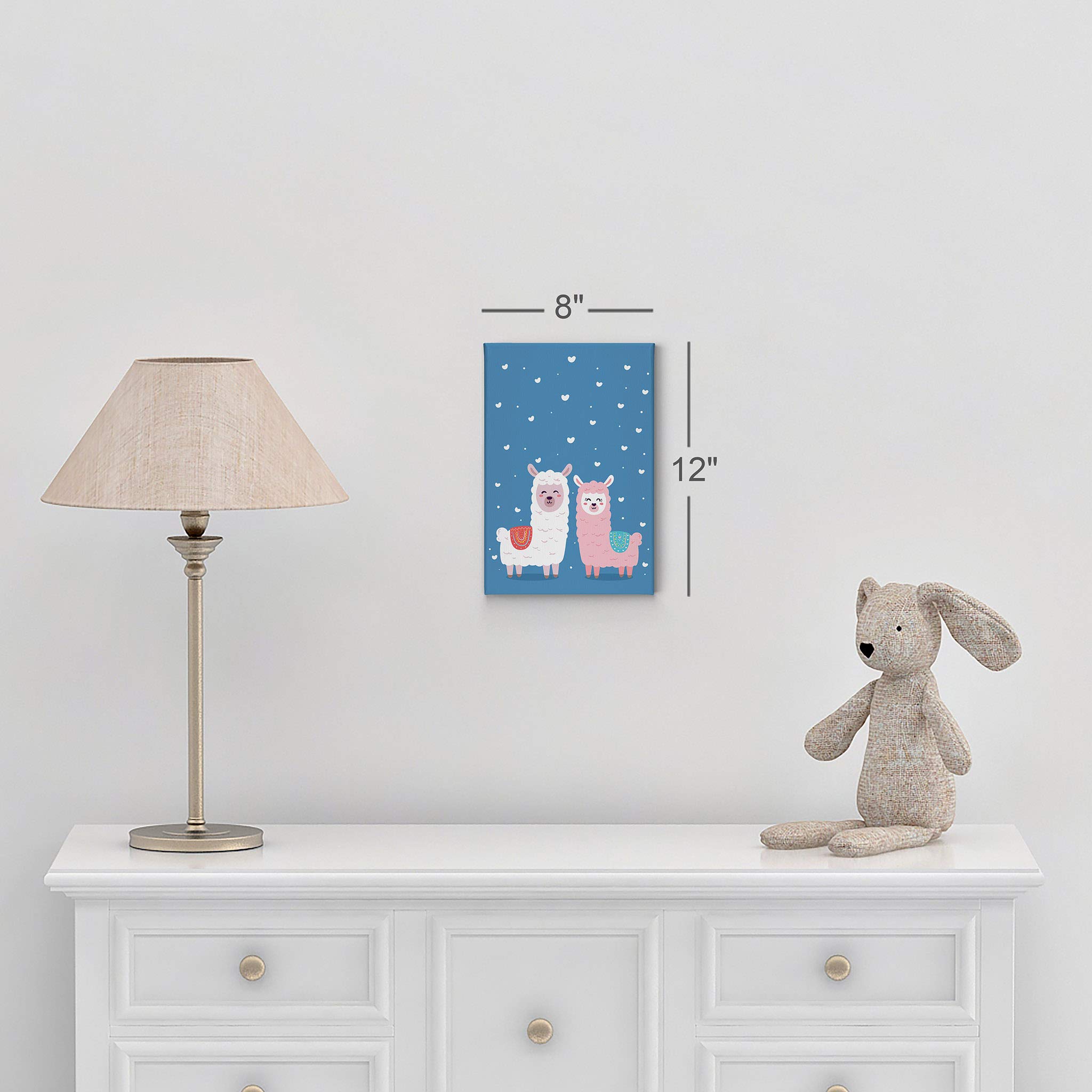 Cute Alpaca Illustration Canvas Print - Blue Background Wall Art for Kids Room, Nursery & Baby Room Decor - Ready to Hang 40x30 - Made in USA | Perfect for Children's Bedroom, Playroom & Daycare Center Decorations