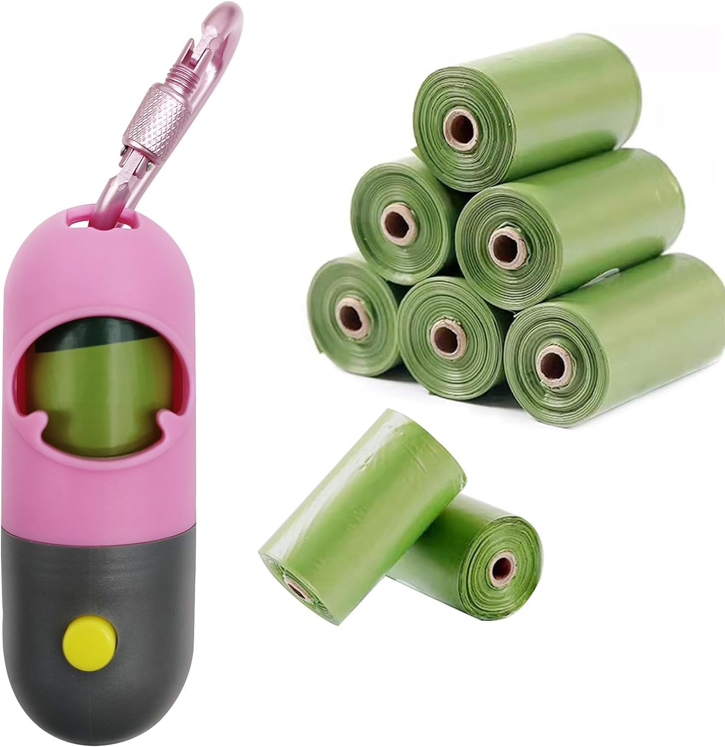 **LED Dog Poop Bag Holder Dispenser with Flashlight – Leash Attachment for Nighttime Dog Walking (Includes 135 Waste Bags, Pink) – Ideal for Evening Walks & Park Visits**