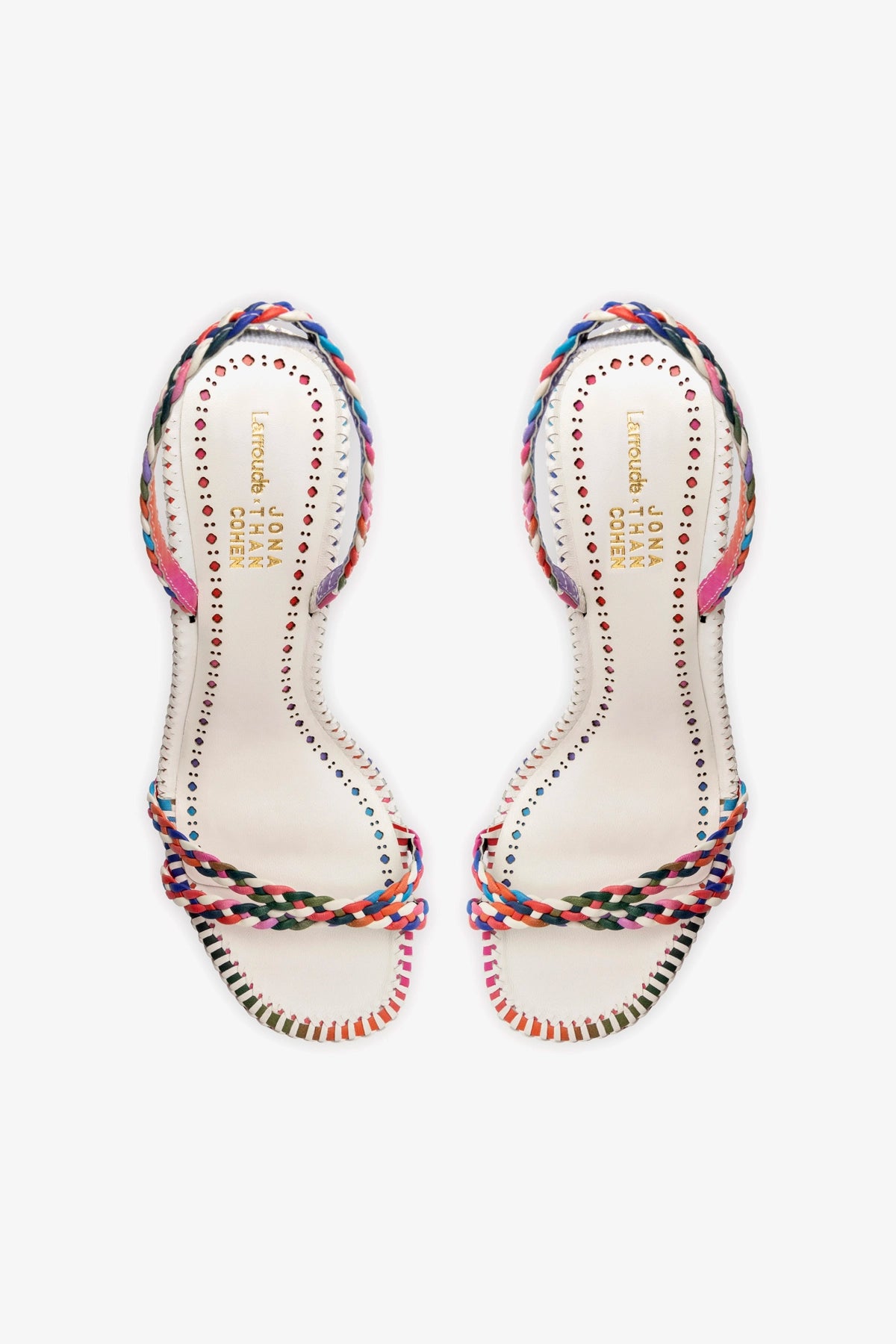 Larroudé x Jonathan Cohen Annie Sandal - Women's White & Rainbow Leather Sandals for Summer, Beach & Casual Outfits