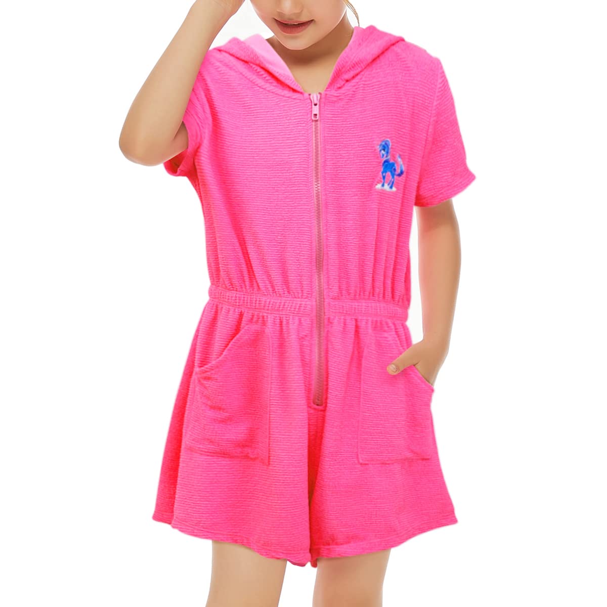CinCili Girls Swim Cover Up - Kids Zip Up Hooded Beach Robe with Pockets | UV Protection Swimwear for Pool, Beach & Water Park