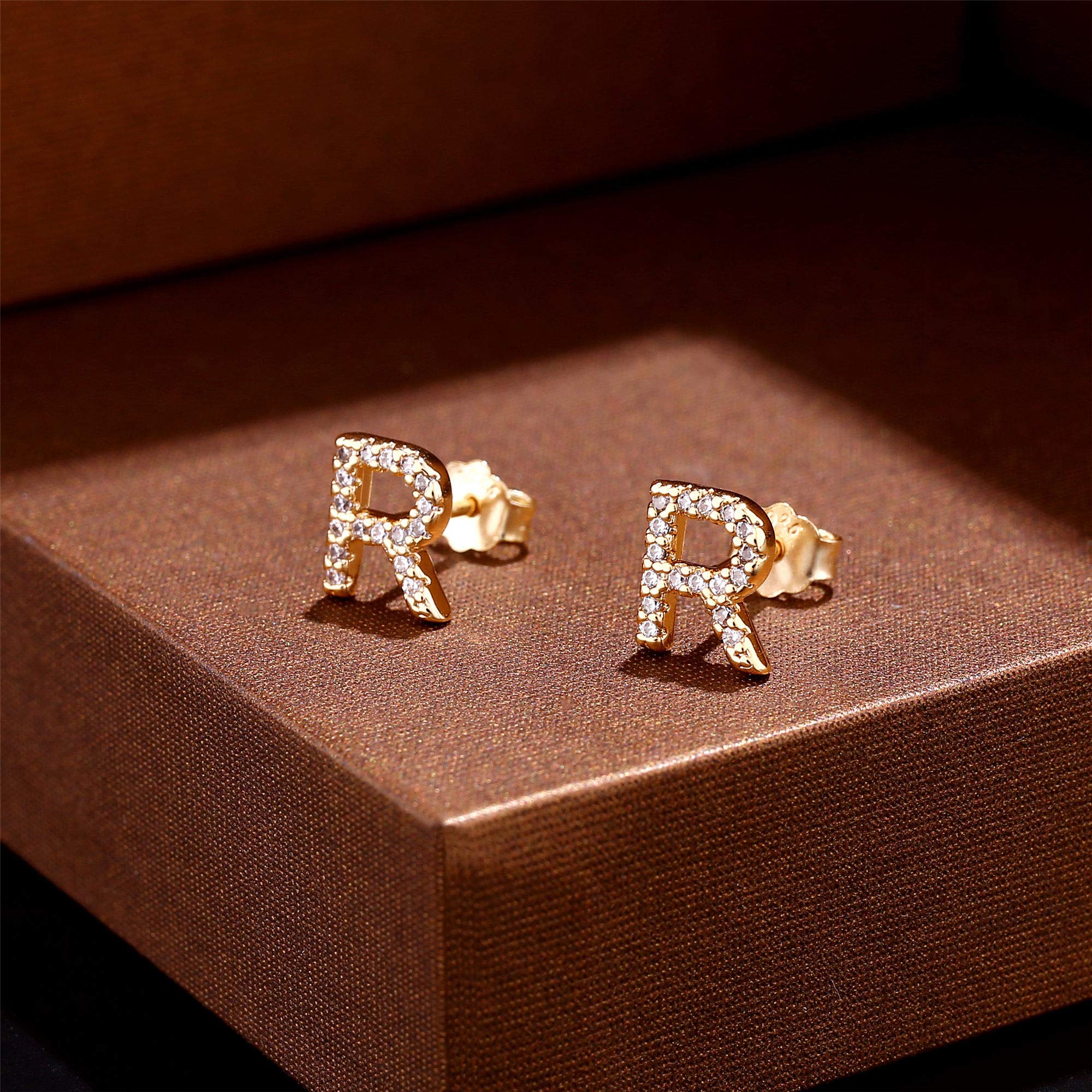 MONOOC Initial Stud Earrings for Women & Girls - Hypoallergenic S925 Sterling Silver Cubic Zirconia Letter Earrings | Perfect Birthday Gift, Everyday Wear & Special Occasion Jewelry