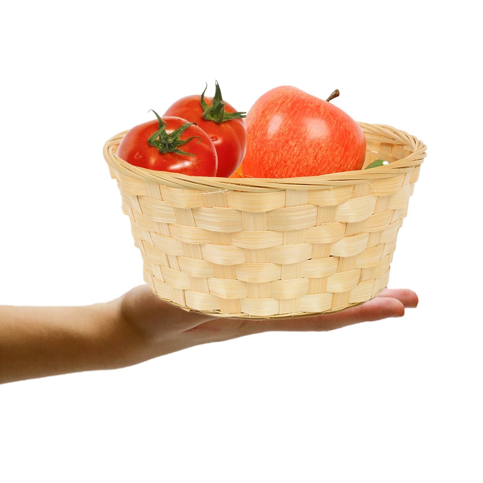 12 Pack 7 Inch Round Bamboo Gift Baskets - Handwoven Bread & Fruit Serving Baskets for Kitchen, Restaurant Display, Party Decor - Perfect for Weddings, Picnics & Home Organization