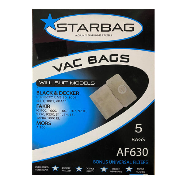 Starbag AF630 Vacuum Cleaner Bags - 10 Pack | HEPA Filter Compatible | Fits Most Upright & Canister Vacuums | Dust-Free Cleaning for Home & Office