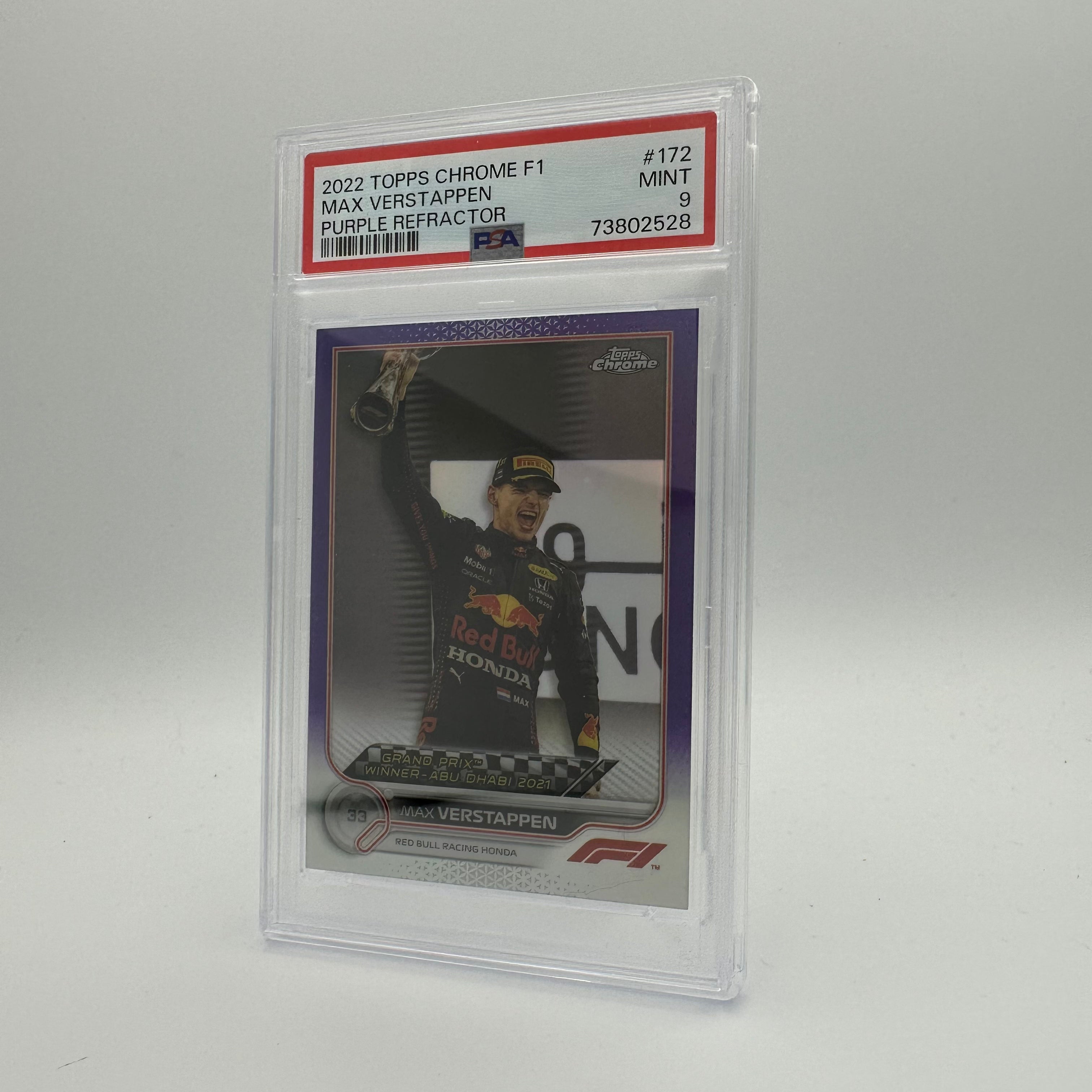 PSA 9 Graded 310/399 MAX VERSTAPPEN #172 PURPLE REFRACTOR Trading Card - Rare Collectible for F1 Fans & Sports Memorabilia Enthusiasts