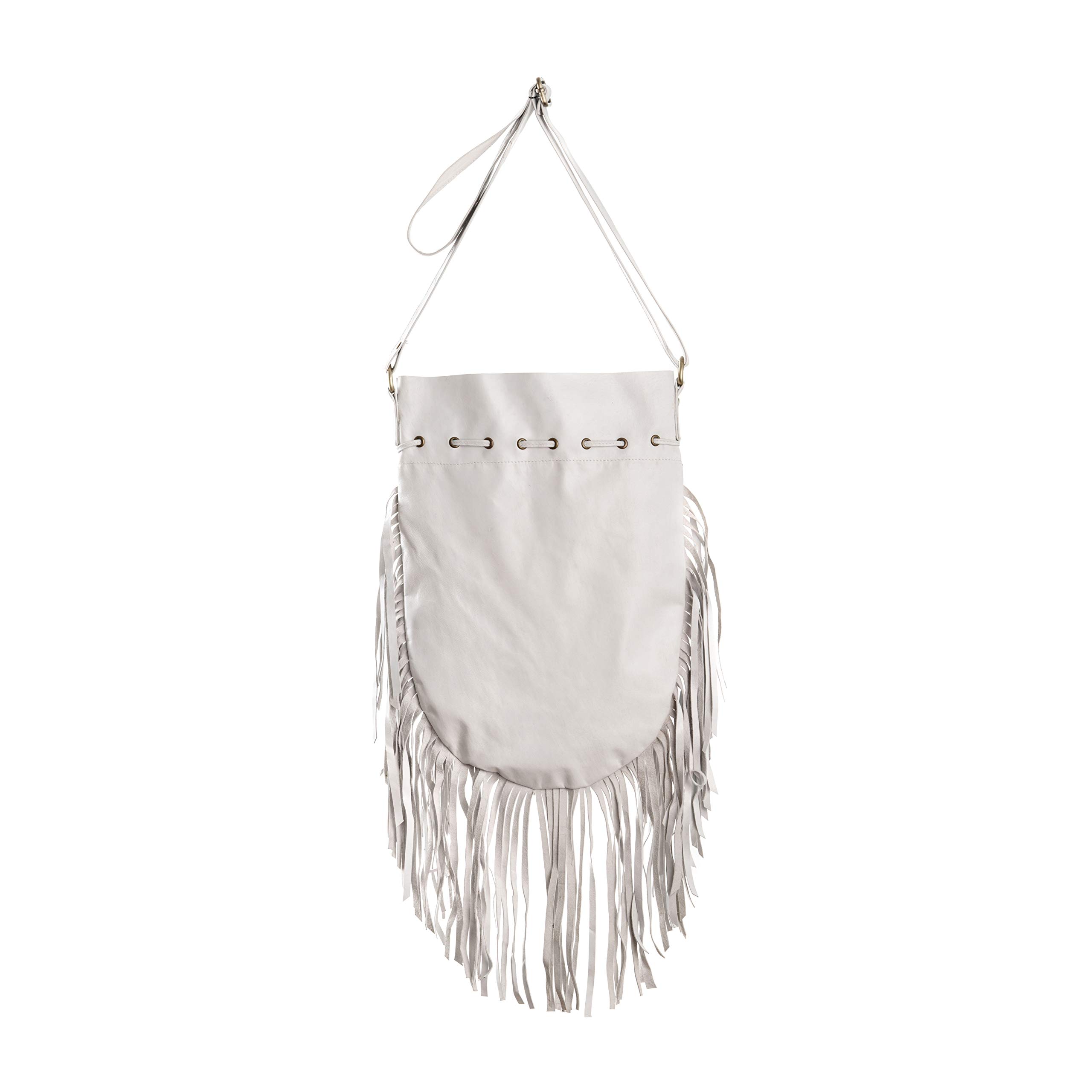 Boho Round Leather Crossbody Bag with Fringe | Genuine Leather Handbag for Women | Perfect for Music Festivals, Beach Outings & Boho Chic Style
