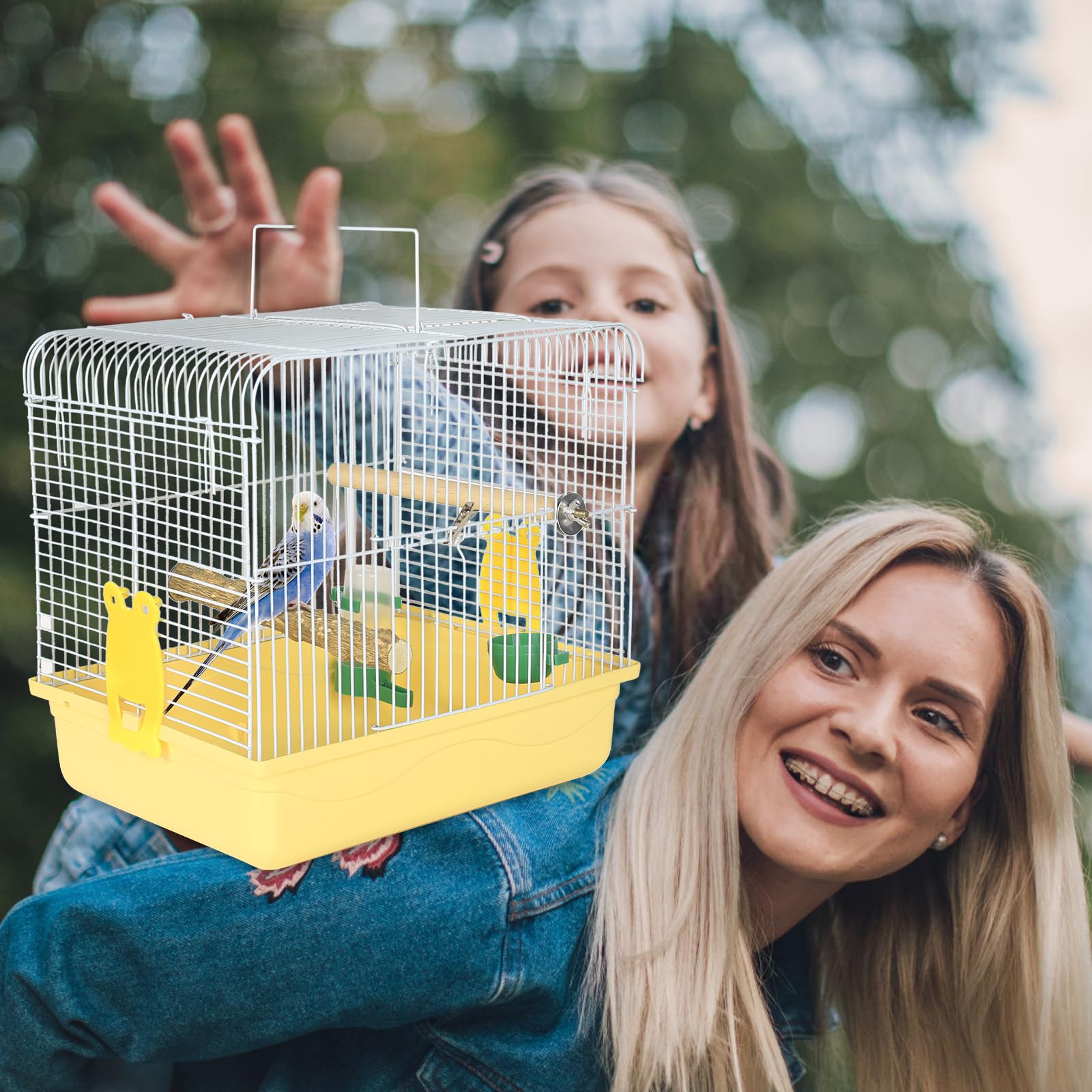 Lightweight Small Bird Cage for Parakeets, Cockatiels & Budgies - Portable Travel Carrier & Outdoor Hanging Birdcage with Stand Accessories (Yellow) - Perfect for Home, Travel & Outdoor Adventures