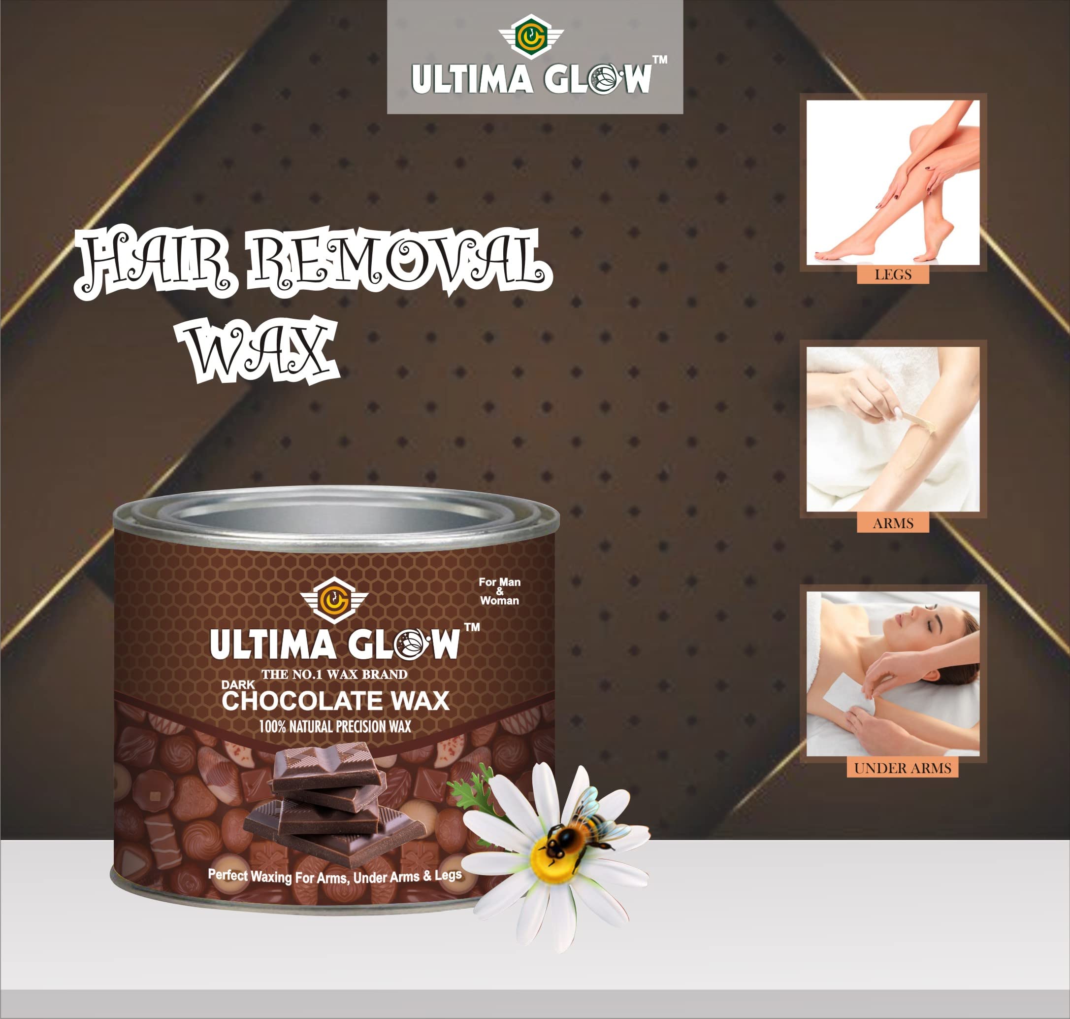ULTIMA GLOW Dark Chocolate Strip & Stick Wax (600g) - Hair Removal Wax for Women & Men | Arms, Legs, Chest, Back & Full Body | Tan Removal | All Skin Types | At-Home Salon Waxing & Travel-Friendly Hair Removal