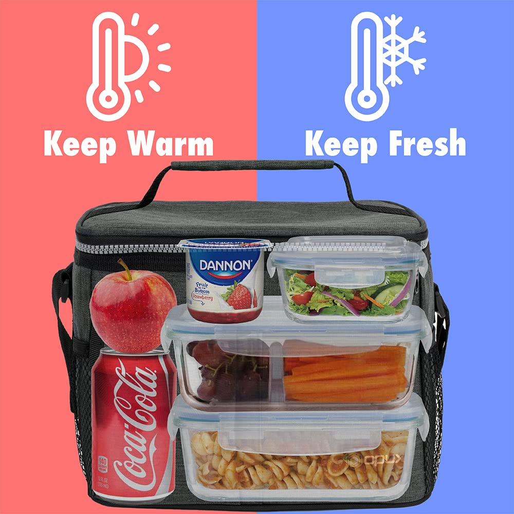 OPUX Insulated Lunch Bag for Men & Women - Leakproof Charcoal Grey Lunch Box for Work & School, Portable Soft Cooler Bag with Shoulder Strap - Fits 14 Cans/8L - Perfect for Office, Picnics & Outdoor Activities