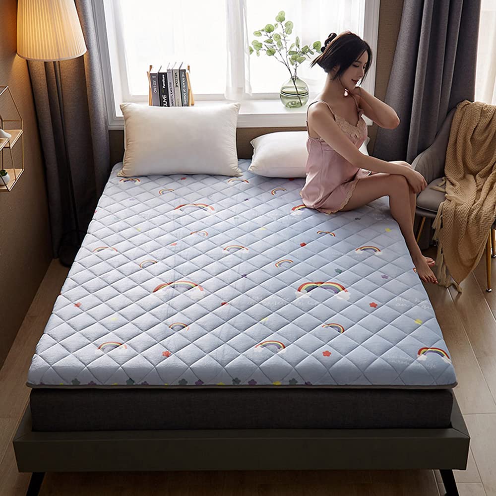 KKCD Japanese Folding Futon Mattress - Queen Size 200x220cm (79x86in) | Korean Floor Mattress for Sleeping & Tatami Mat | Portable Roll-Up Bed with Non-Slip Bottom | Ideal for Student Dorm, Guest Room & Small Space Living