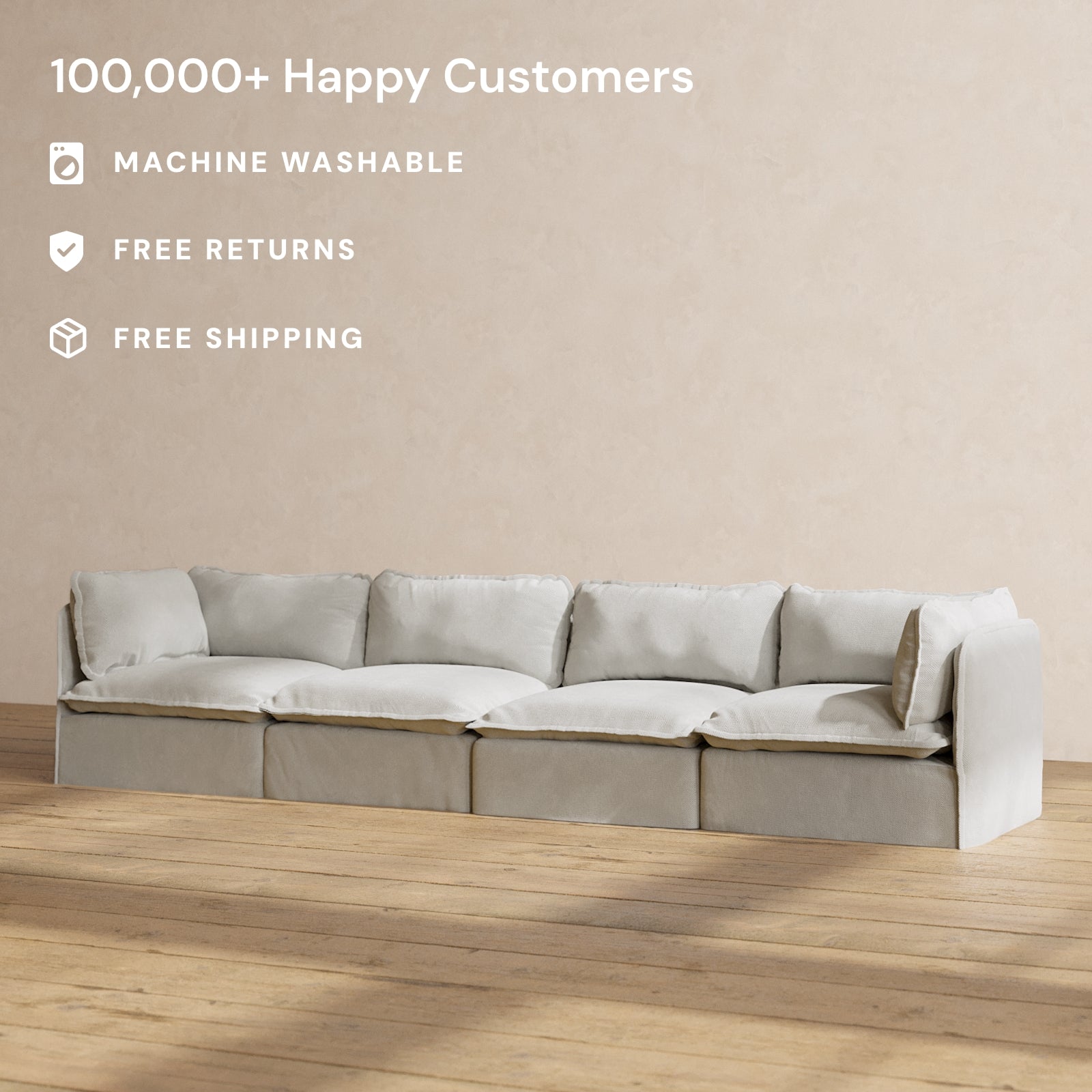 Premium Modular Performance 4-Seater Sofa in Cloud Color | Luxury Blend Fabric | Perfect for Living Room, Lounge & Office Spaces