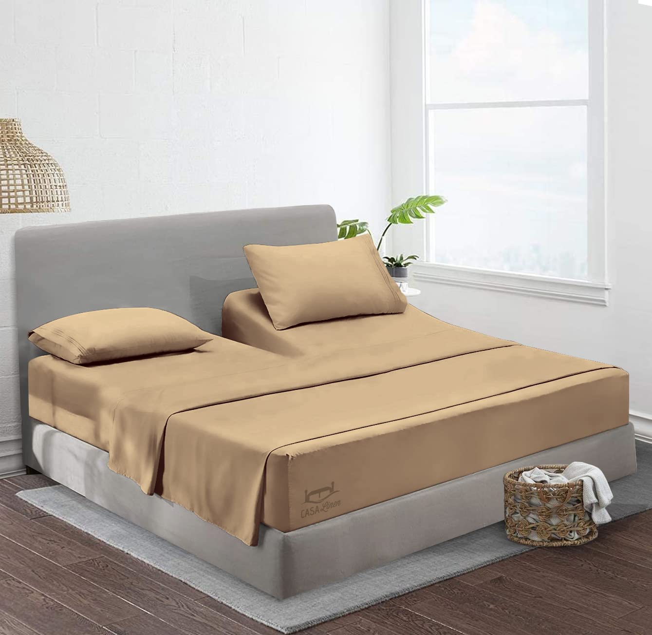 JS Sanders Collection 600TC 100% Cotton Split King Sheets for Sleep Number & Adjustable Beds - 4 Piece Set with 18