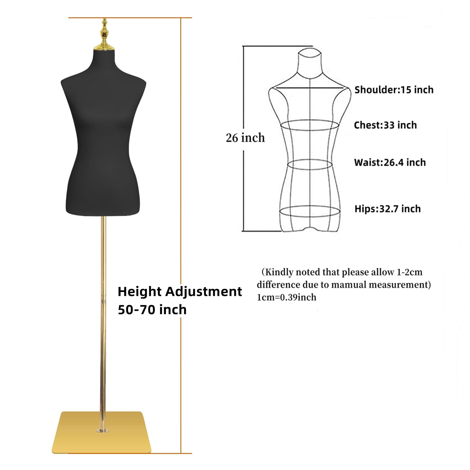 Adjustable Female Mannequin Torso - Black Leather Dress Form for Sewing, Clothing & Jewelry Display with Metal Stand | Perfect for Tailors, Fashion Designers & Boutique Displays