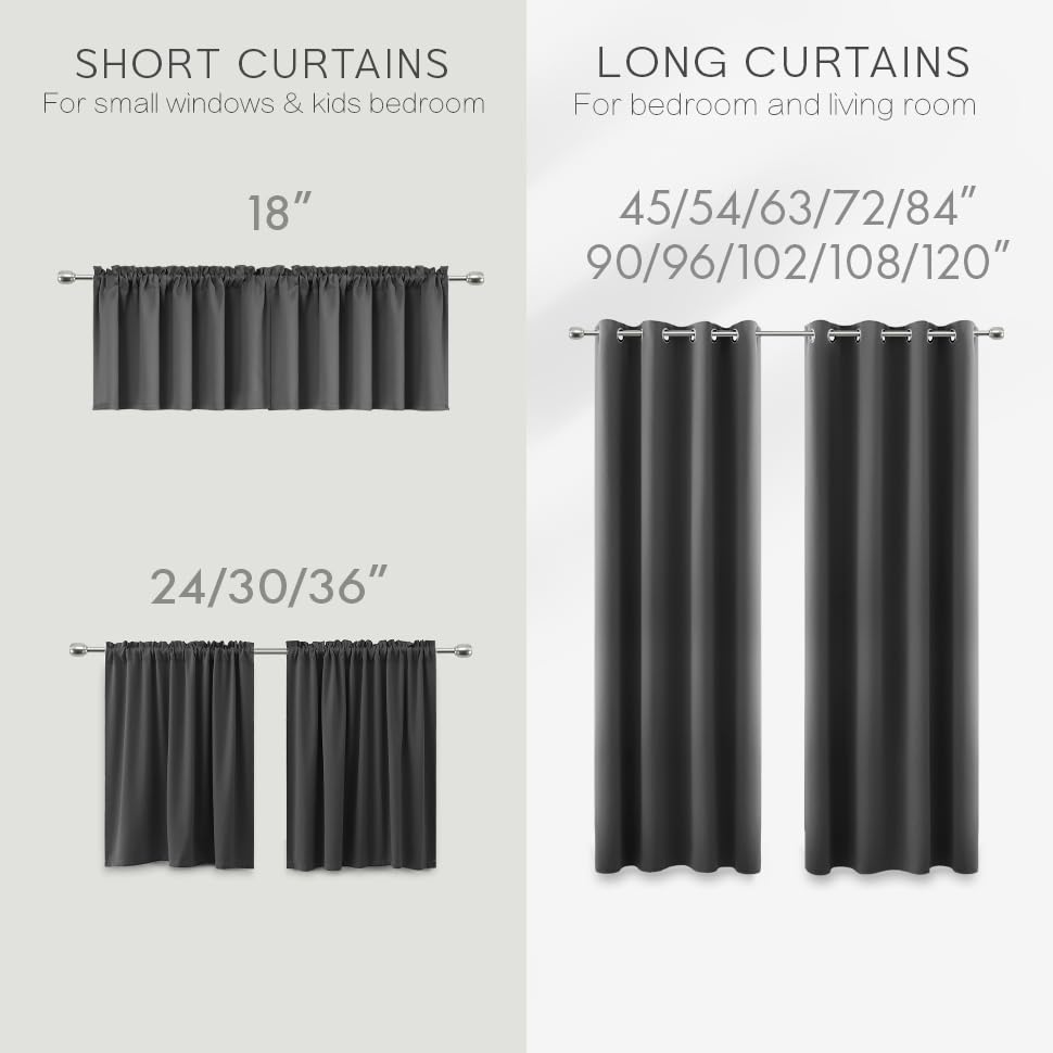 Blackout Half Curtains 34x30 Inch - Dark Gray Rod Pocket Window Curtains for Small Rooms, Living Room & Bathroom - Light Blocking, Room Darkening for Better Sleep & Privacy