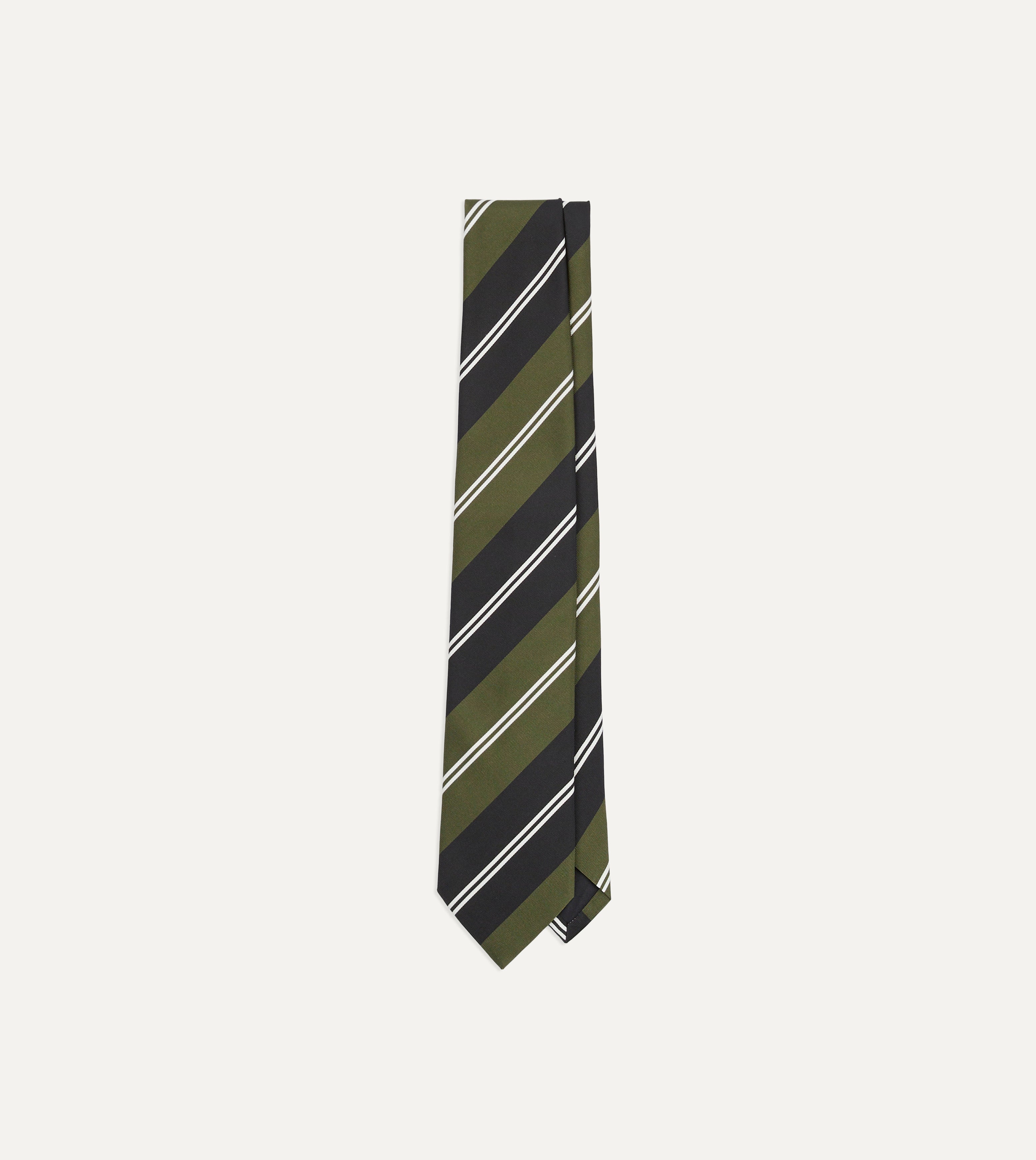 Premium Green, Navy & White Regimental Stripe Mogador Silk Tie - Elegant Business Necktie for Men, Perfect for Weddings, Office & Formal Events