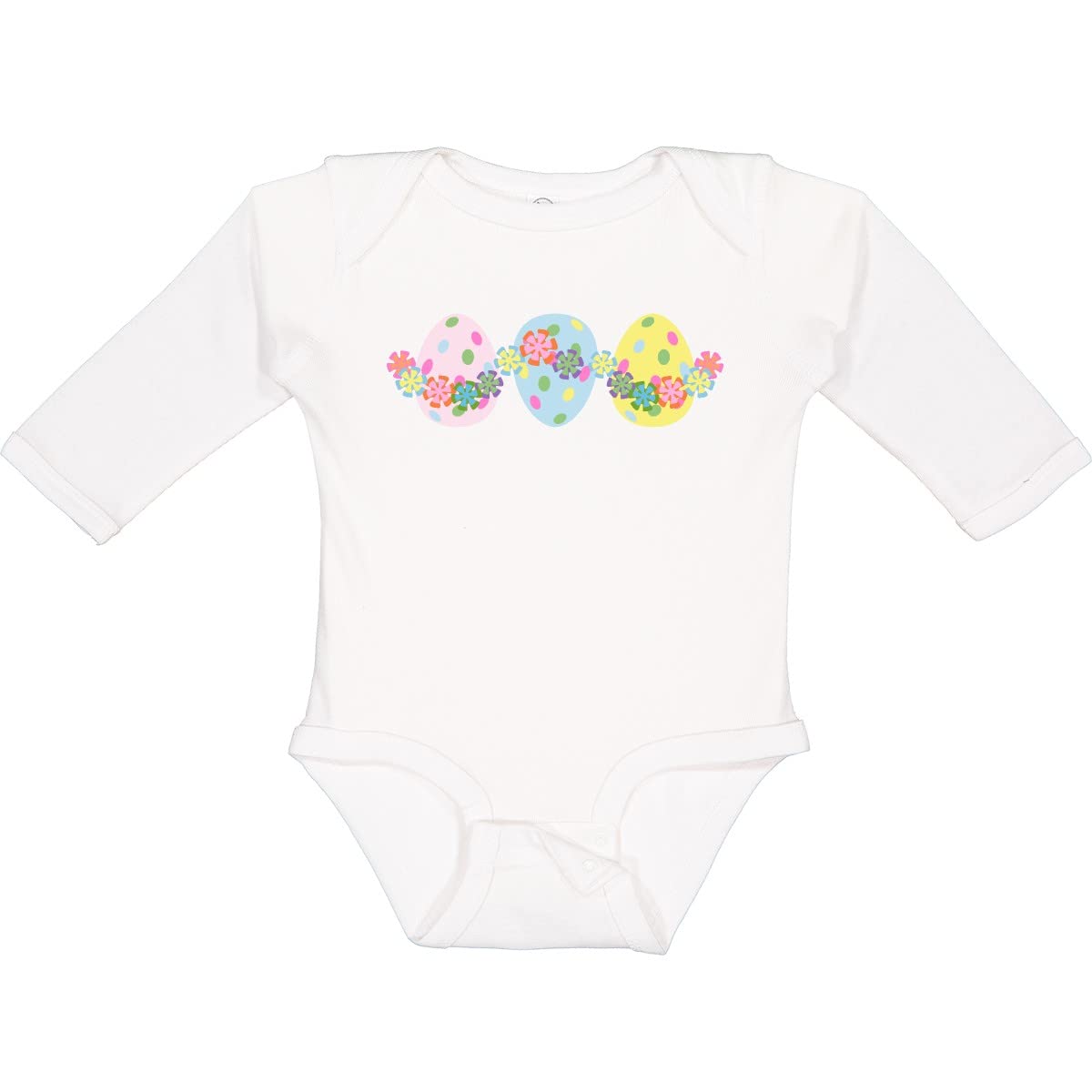 Inktastic Easter Eggs 'N Garland Long Sleeve Baby Bodysuit - Cute Holiday Outfit for Easter Celebrations, Family Photos & Spring Festivities