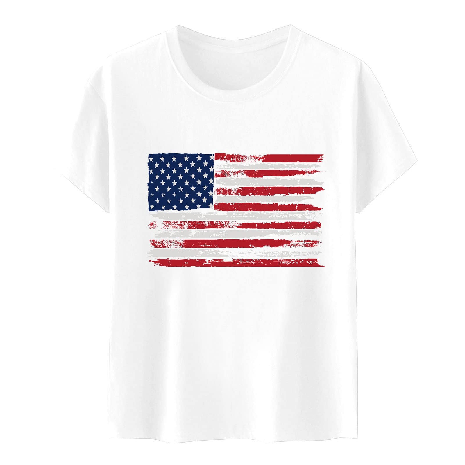 Women's Loose Fit American Flag Print Short Sleeve T-Shirt - Round Neck Casual Top (White, XXL) | Perfect for 4th of July, Independence Day Celebrations & Patriotic Outfits