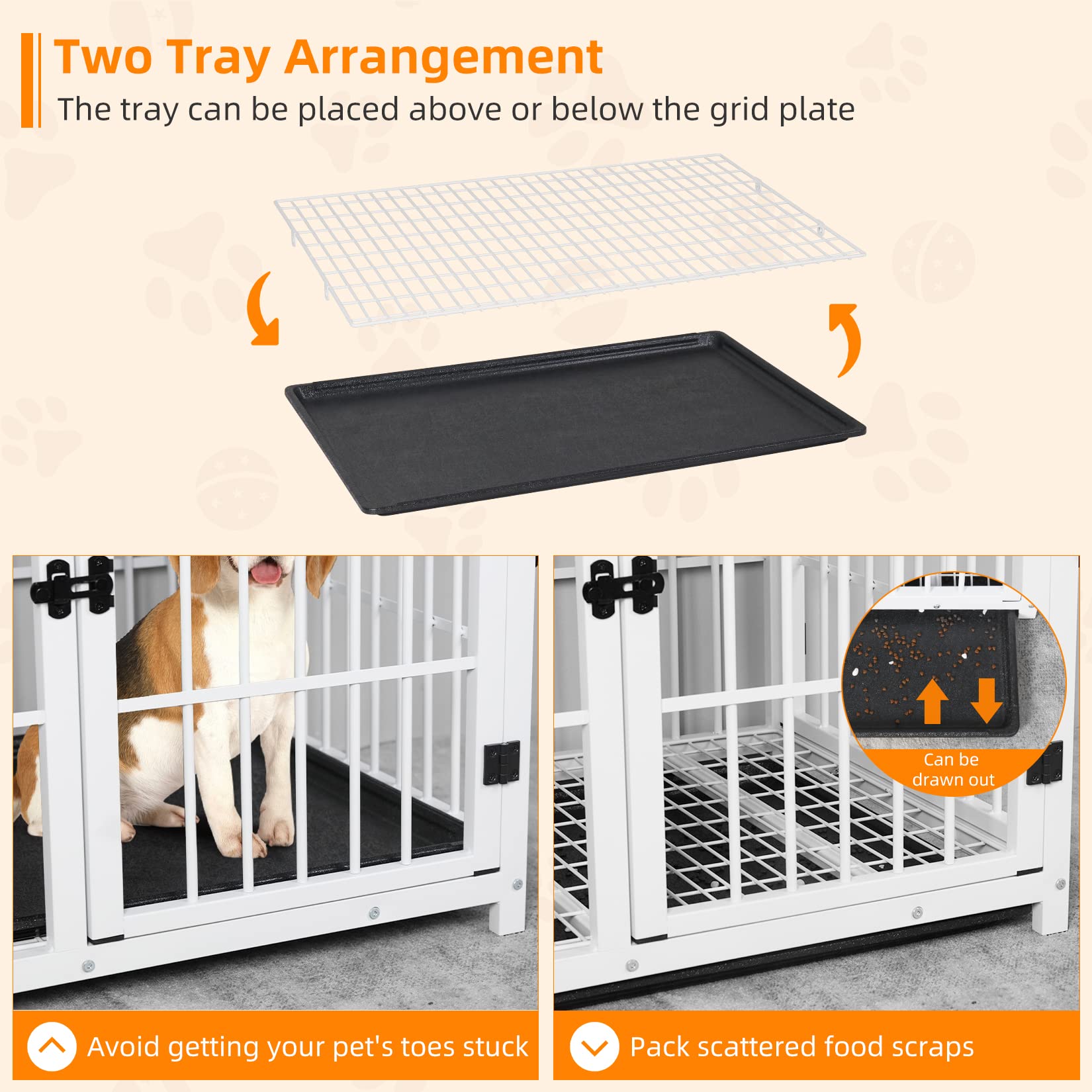 Heavy Duty 36-Inch Large Dog Crate Furniture - Wooden Metal Wire Kennel with 3 Doors & Removable Tray - Indoor Training Playpen for Medium to Large Dogs - White | Perfect for Living Room, Bedroom, or Office Decoration & Pet Safety