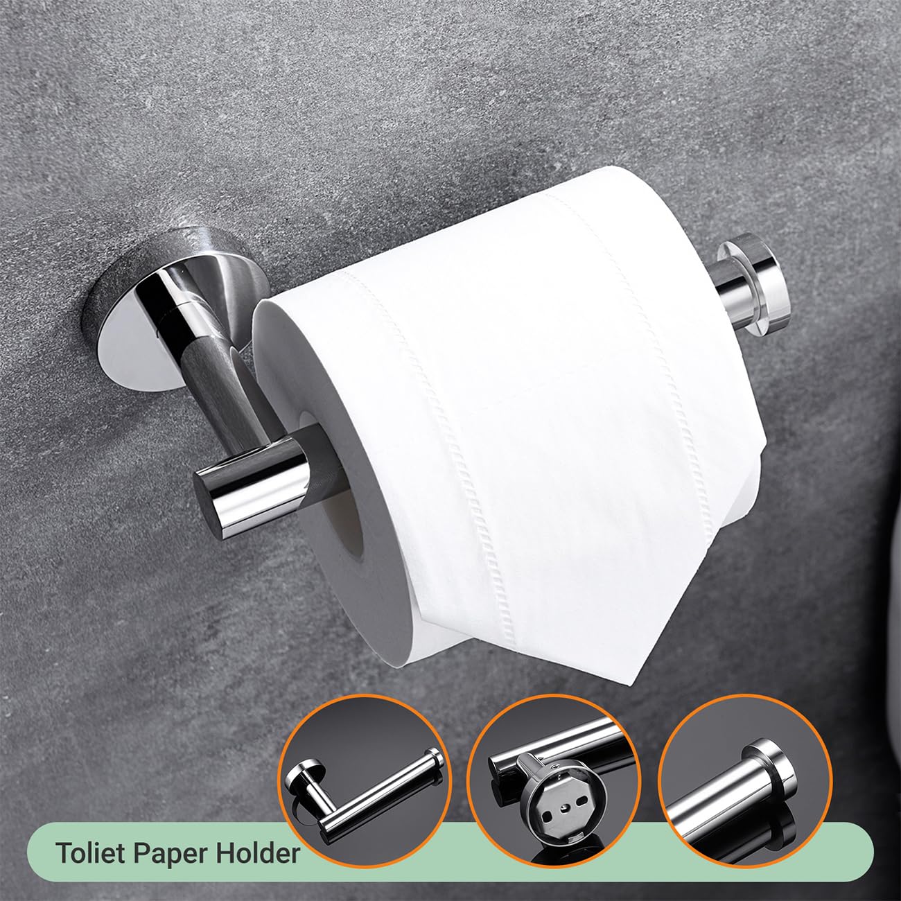 Premium 4-Piece Bathroom Accessories Set - Polished Stainless Steel Wall Mounted Towel Bar, Hand Towel Rack, Toilet Paper Holder & Robe Hooks - Modern Bathroom Organization for Home & Hotel Use