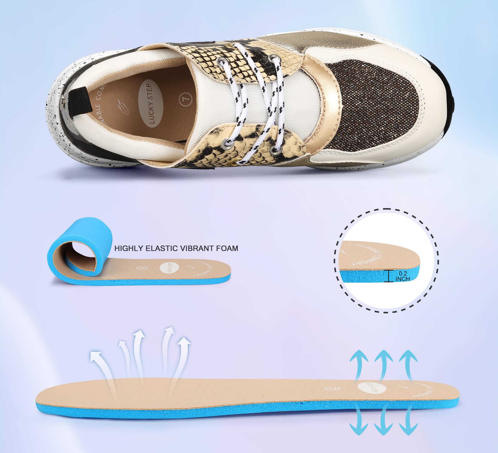 LUCKY STEP Women's High Heel Wedge Sneakers - Retro Platform Lace Up Casual Shoes for Women | Comfortable Fashion Sneakers for Work, Dating & Everyday Wear