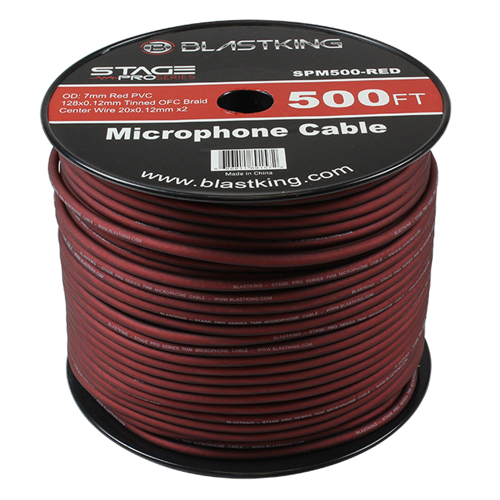 Blastking SPM500 RED 2 Conductor OFC Microphone Cable 500 Ft Red - High-Quality Professional Audio Cable for Studio Recording, Live Performances & Podcasting