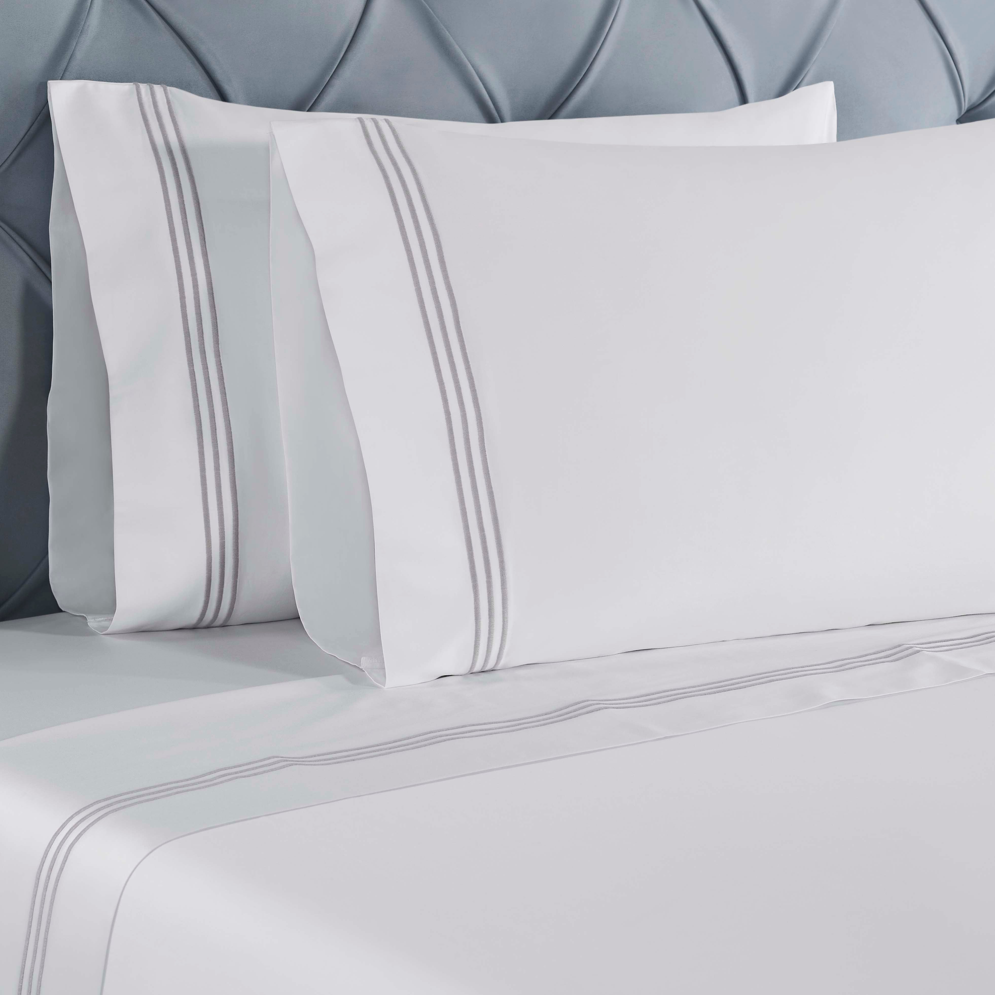 Brandon Cotton 3-Line Embroidered Deep Pocket Bed Sheet Set - Queen Size Soft Luxury Sheets for Comfortable Sleep - Perfect for Master Bedroom, Guest Room & Dorm