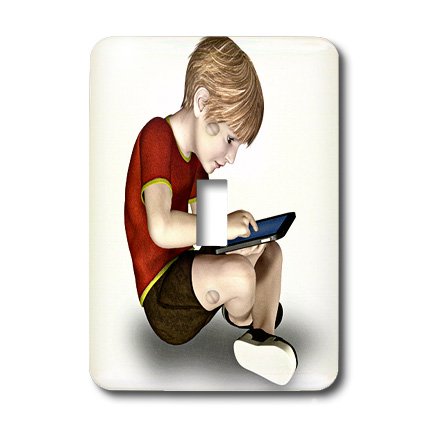3dRose lsp_62990_1 Boy Using Tablet Single Toggle Switch - Perfect for Kids' Room Decor, Autism Awareness & Assistive Technology Gifts