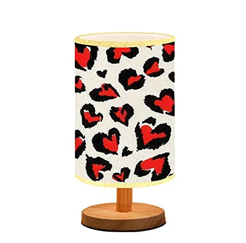Minimalist Leopard Print Bedside Table Lamp with Wooden Flaxen Fabric Shade - Abstract Repeating Pattern Nightstand Light for Bedroom, Living Room & Nursery | Perfect for Breastfeeding, Reading & Cozy Ambiance