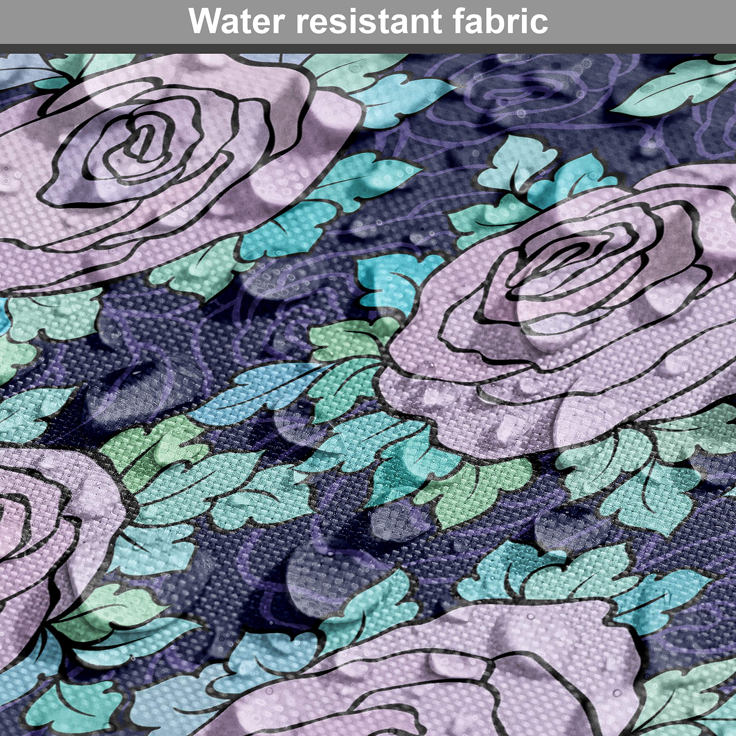 Ambesonne Rose Fabric by The Yard - Romantic Floral Print with Blue Leaves for Upholstery & Home Decor | 1 Yard Indigo Aqua Lilac | Perfect for DIY Curtains, Pillows & Table Runners