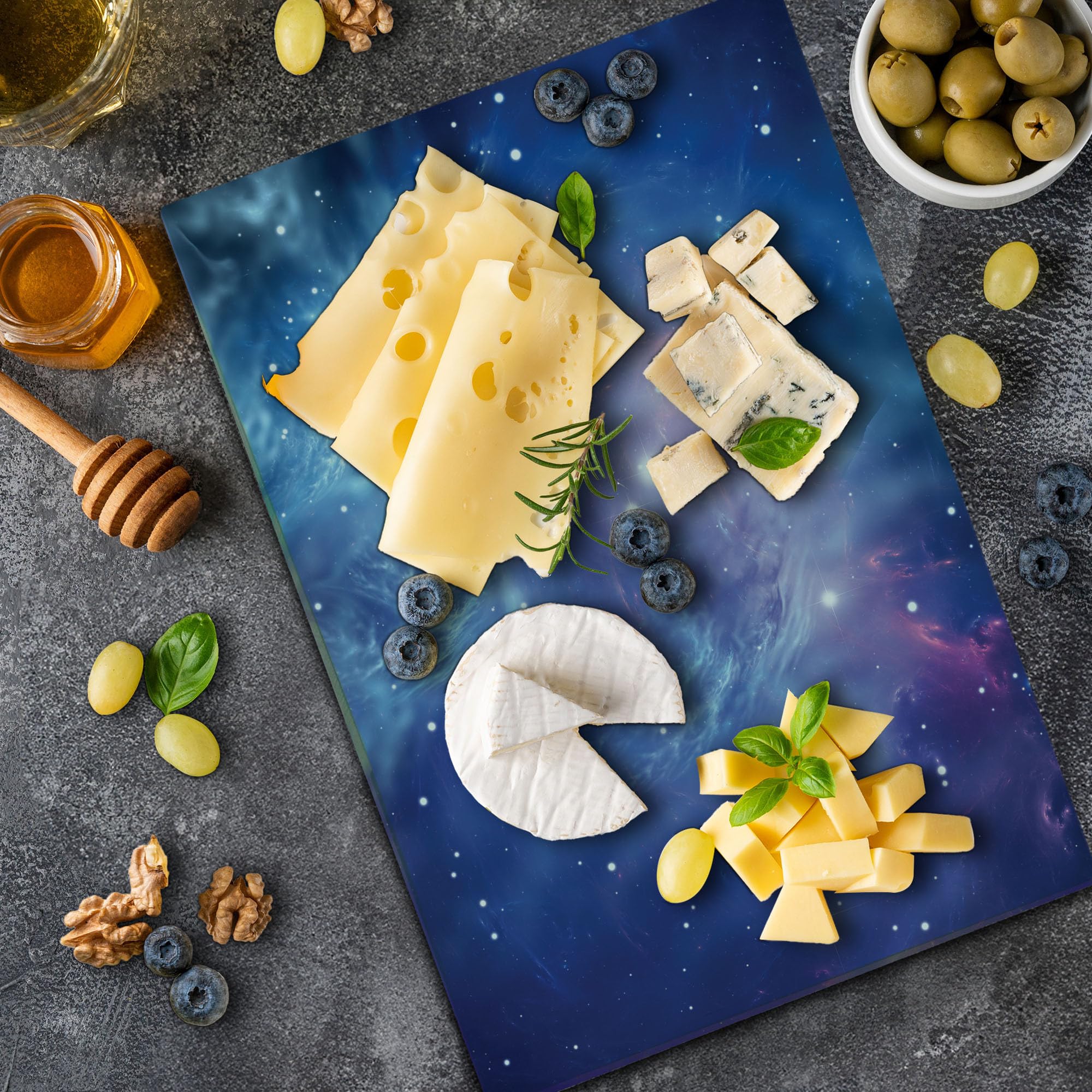 Ambesonne Galaxy Themed Tempered Glass Cutting Board - Outer Space Nebula with Star Clusters Astronomy Art - Large Purple Navy Serving Board for Kitchen & Party Use