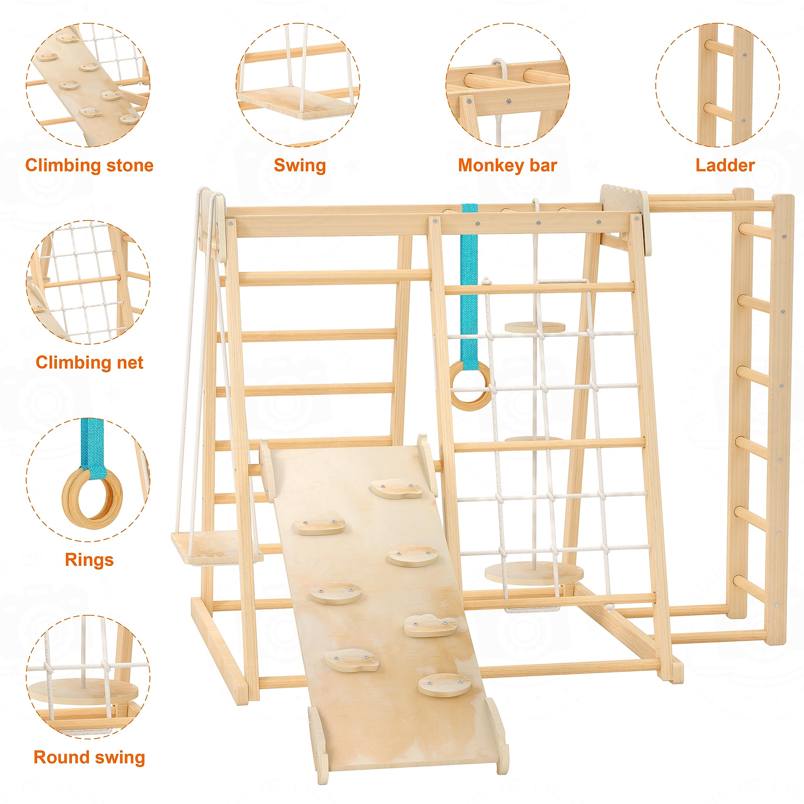 Jungle Gym for Toddlers - Indoor & Outdoor Montessori Climbing Toy Set with Slide, Climbing Wall, Rope Climber, Monkey Bars & Swing | Backyard Playground Equipment for Kids' Active Play & Motor Skill Development