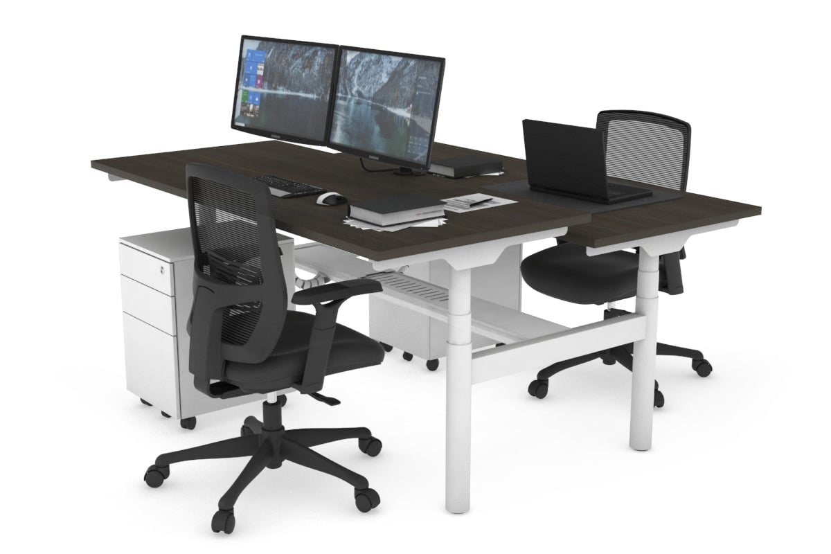 Flexi Premium Height Adjustable 2-Person H Bench Workstation - White Frame [1200L x 700W] - Ergonomic Office & Home Workspace Solution for Collaborative Teams