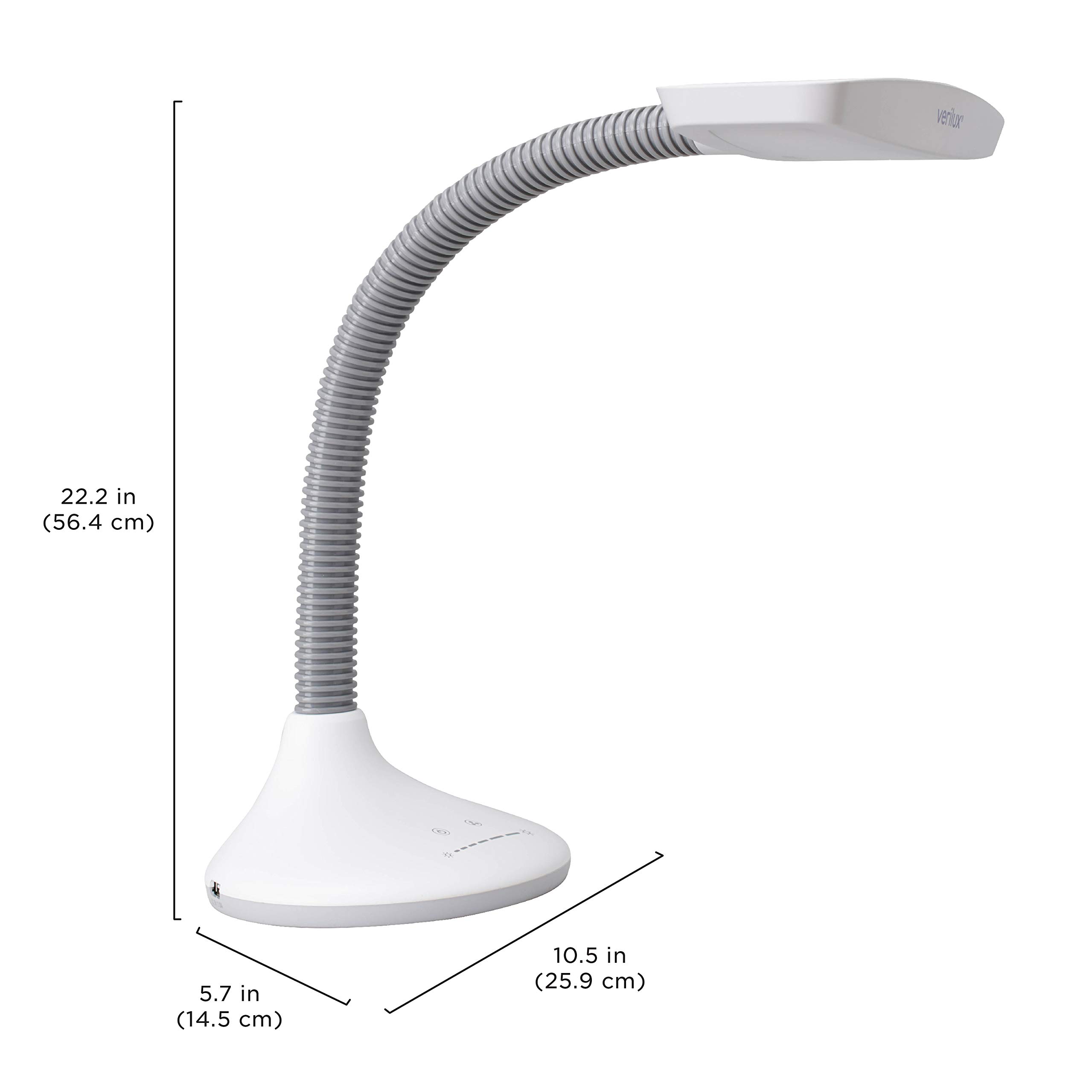 Verilux® SmartLight Full Spectrum LED Desk Lamp with Adjustable Brightness & Flexible Gooseneck - USB Charging Port, Eye Strain Relief for Reading, Artists, Crafts - Perfect for Home Office, Study & Workspace Lighting