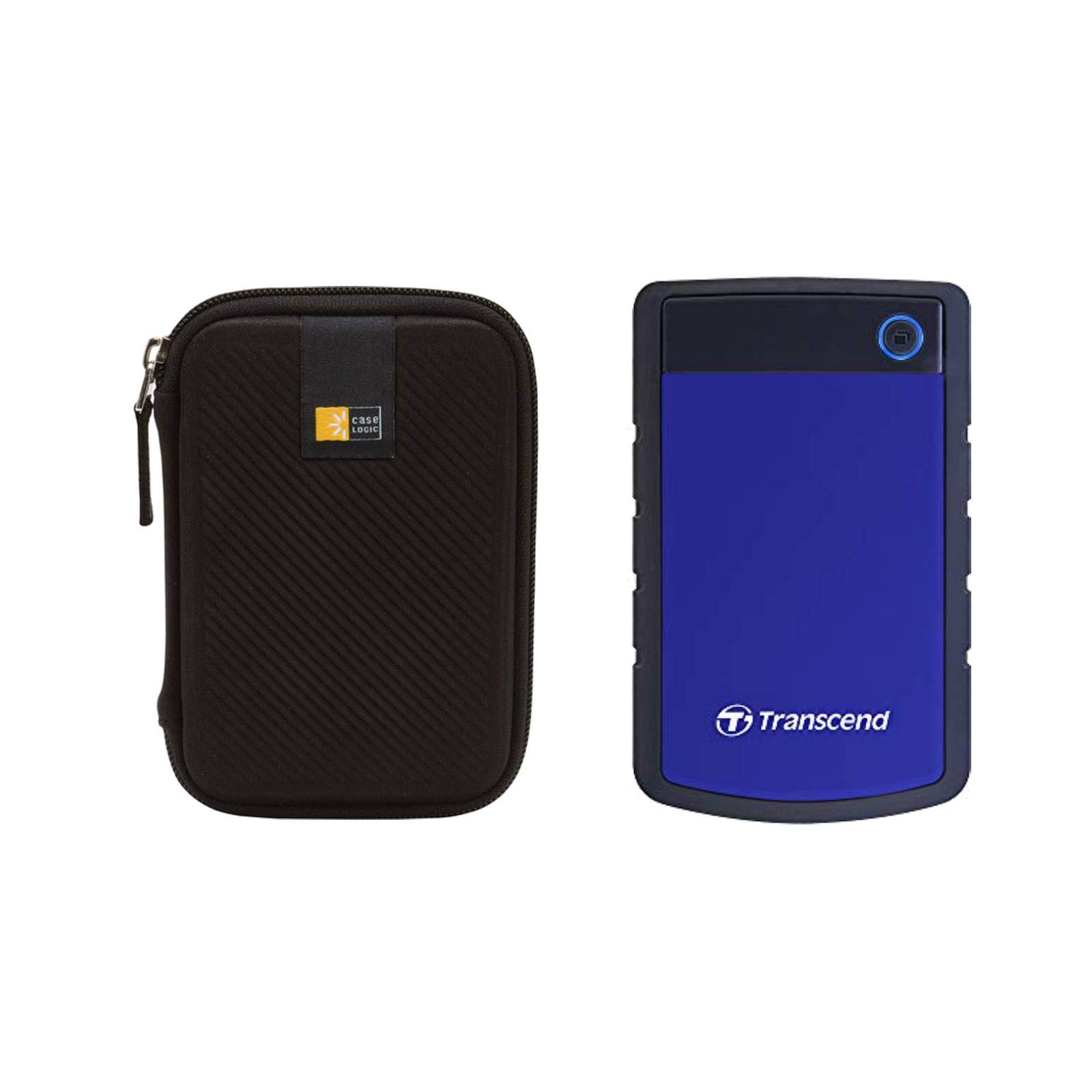 2TB Transcend StoreJet Rugged Portable External Hard Drive - USB 3.1 Gen 1, Shockproof & Water Resistant (Navy Blue) with Protective Case - Perfect for Travel, Business & Data Backup Storage