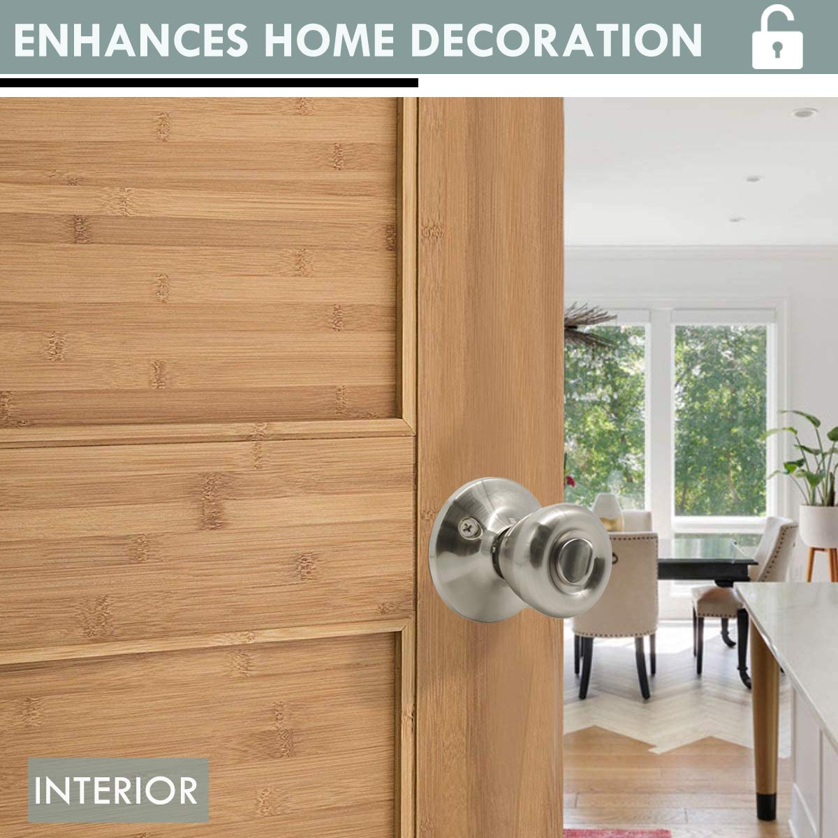 6 Pack Privacy Door Knob with Lock - Keyless Tulip Style in Satin Nickel for Bedroom & Bathroom