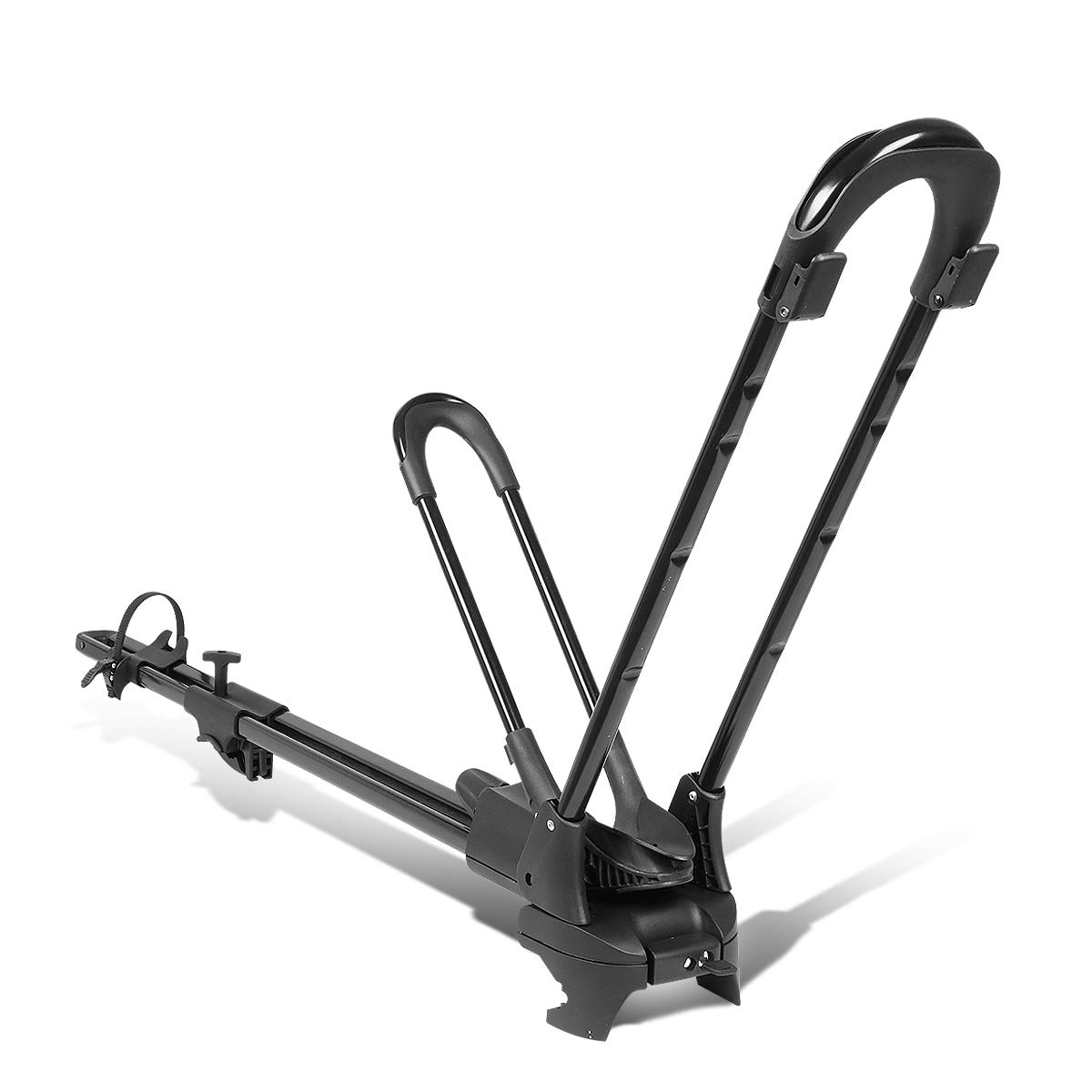 Auto Dynasty Universal Car Roof Top Wheel-On Bicycle Mount Rack - Heavy Duty Iron Bike Carrier with Key Lock System - Perfect for Road Trips, Mountain Biking & Outdoor Adventures (Black)