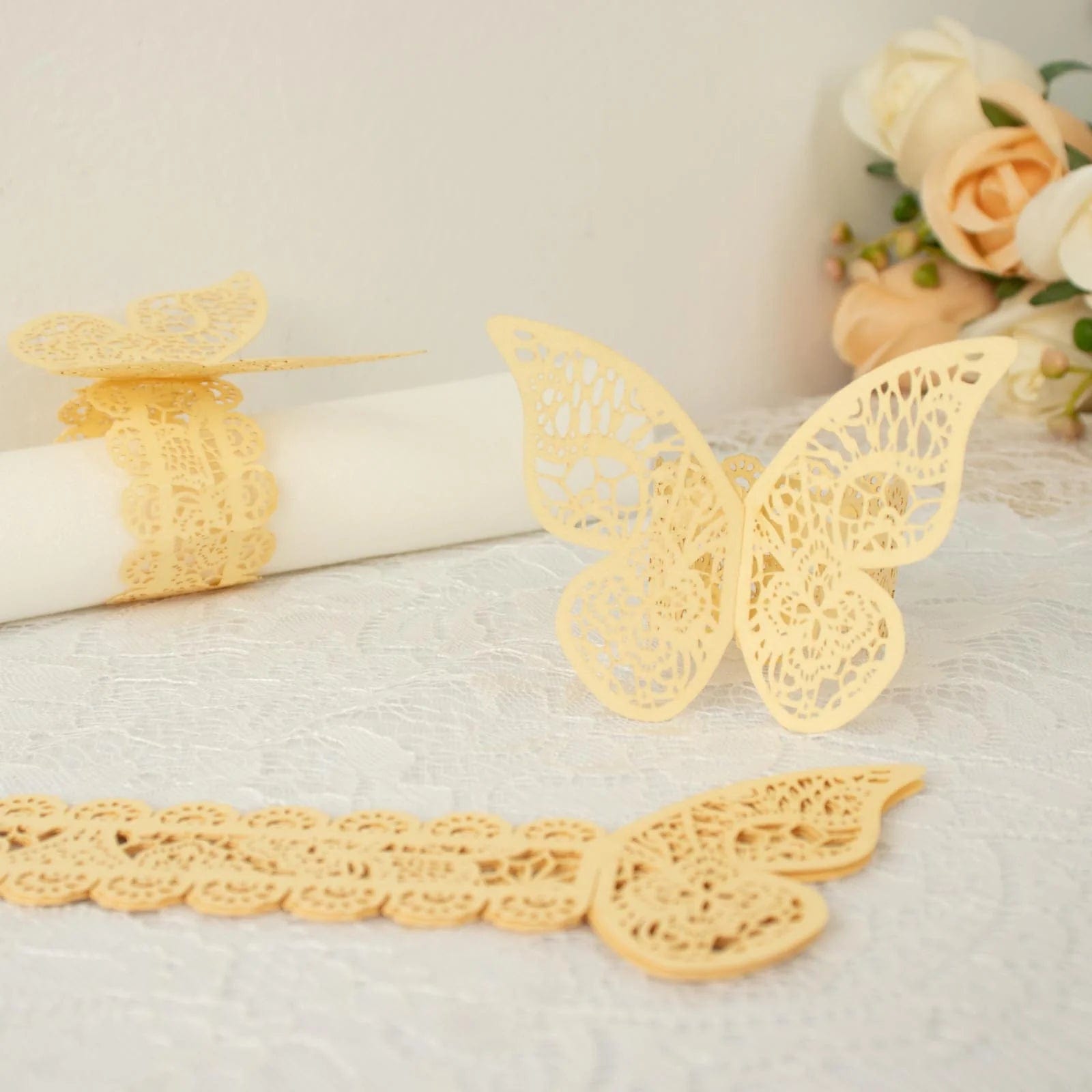 12 Pack Laser Cut 3D Butterfly Napkin Rings for Wedding, Party & Table Decor - Elegant DIY Paper Craft for Dinnerware & Home Decoration