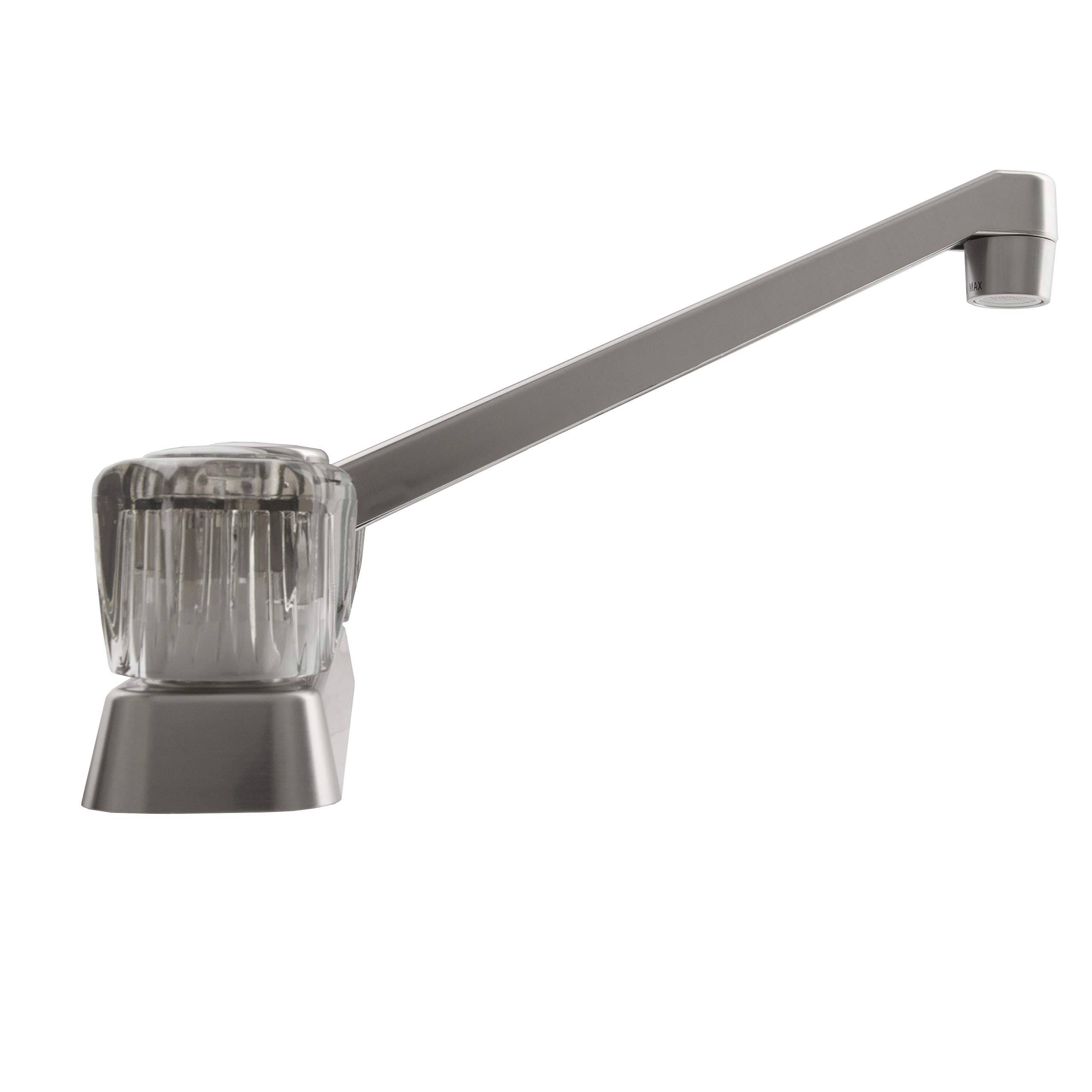 DF-PK600S-SN RV Kitchen Faucet with Smoked Acrylic Knobs in Brushed Satin Nickel - Durable RV & Camper Sink Faucet for Mobile Homes, Trailers, and Tiny Houses