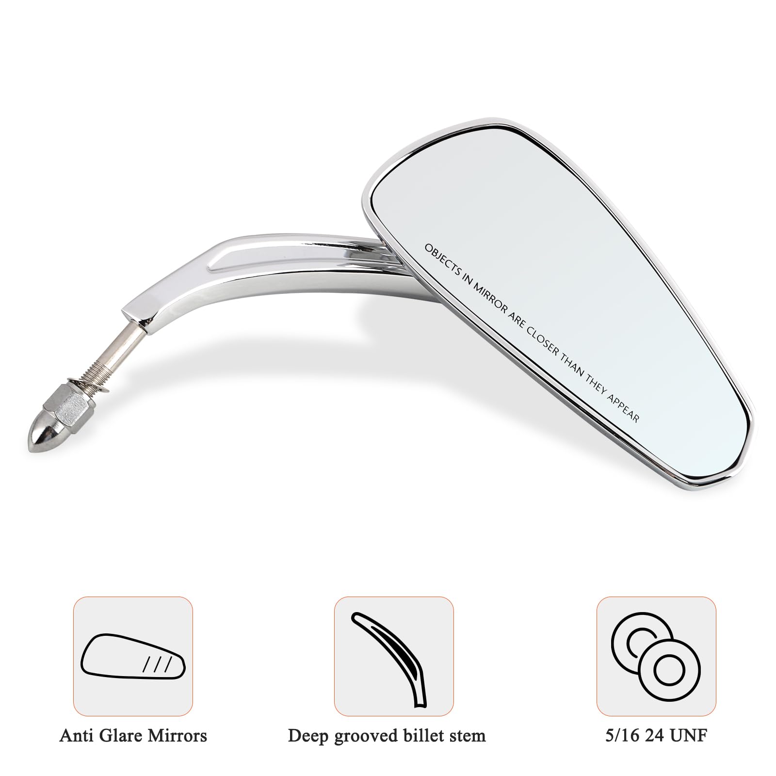 FOVPLUE Motorcycle Handlebar Mount Rearview Mirrors - Compatible with 1982-2024 Harley Models (CVO, Dyna, Touring, Electra Glide, Road Glide, Road King, Softail, Street Glide, Sportster 1200/883) - Chrome Finish - Enhanced Safety & Visibility for Highway Cruising & City Riding