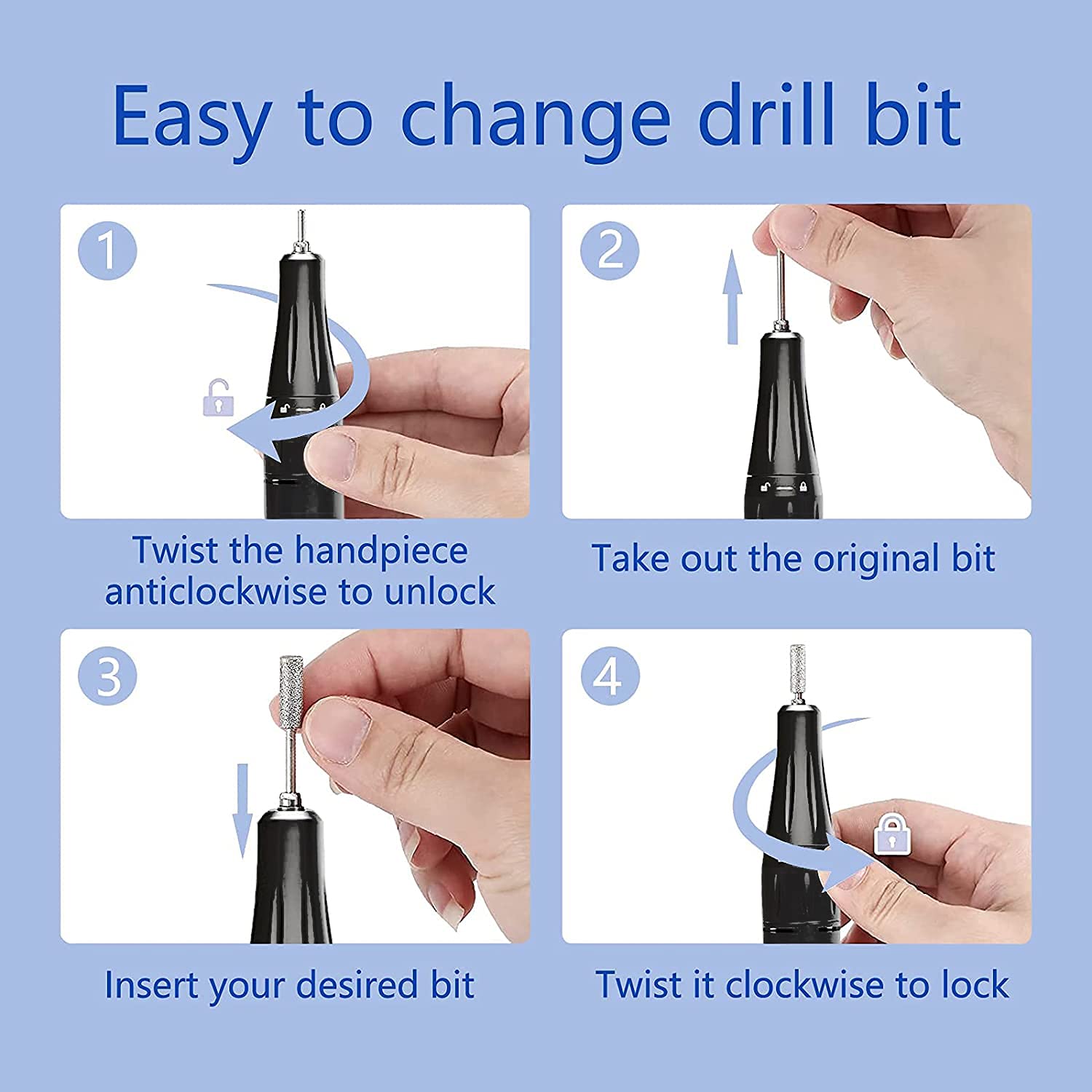 Professional 35000RPM Electric Nail Drill Machine Kit - Rechargeable Portable Nail File for Acrylic & Gel Nails with 7 Drill Bits & 6 Sanding Bands (Black) | Perfect for Home Salon, Nail Art & Professional Manicure/Pedicure
