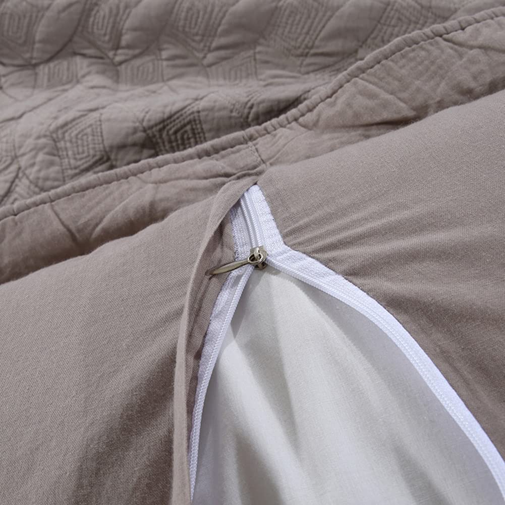 VCTOPS 100% Cotton Solid Embroidery 3-Piece Quilt Set - Lightweight Queen Size Bedspread, Coverlet & 2 Pillow Shams | All-Season Comforter for Bedroom Decor (Khaki) - Perfect for Guest Rooms, Master Bedrooms & Cozy Home Styling