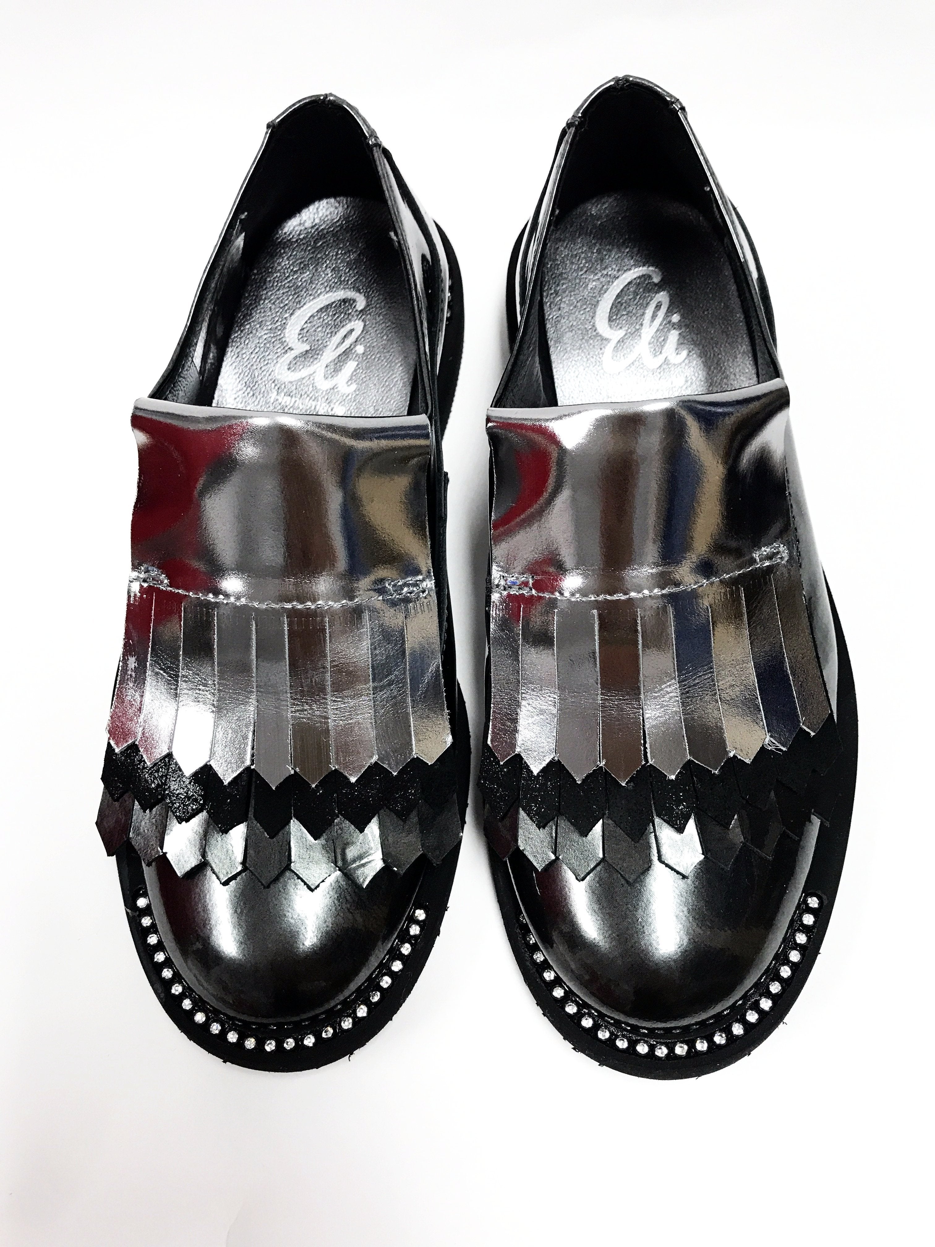Stylish Gray Metallic Fringe Oxford Shoes for Women - Fashionable Party & Evening Wear