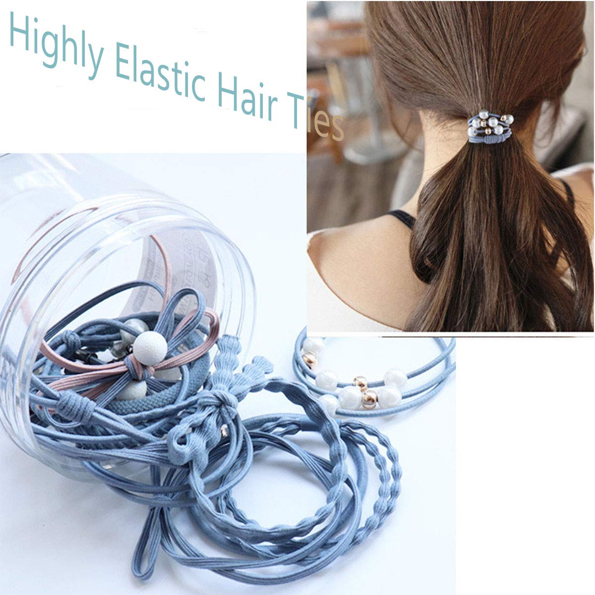 48 Pcs Mixed Hair Ties Set - Pearl Scrunchies & Bands for Women - Daily Styling & Workout