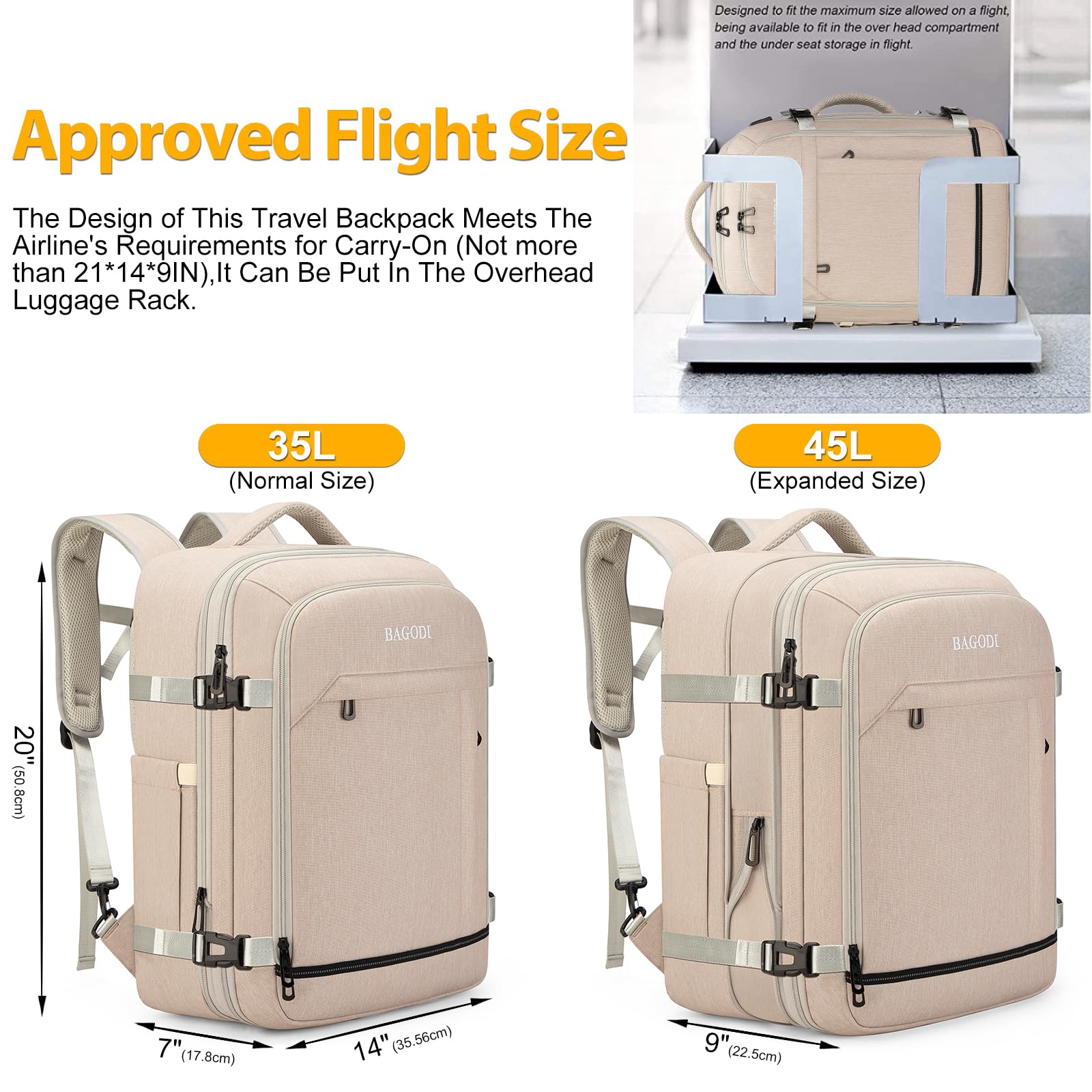 42L Expandable Water-Resistant Carry On Backpack for Men & Women - Flight Approved Travel Backpack with 4 Packing Cubes, Fits 17 Inch Laptop - Perfect for Business Travel, Weekend Hiking & Casual Daypack Use