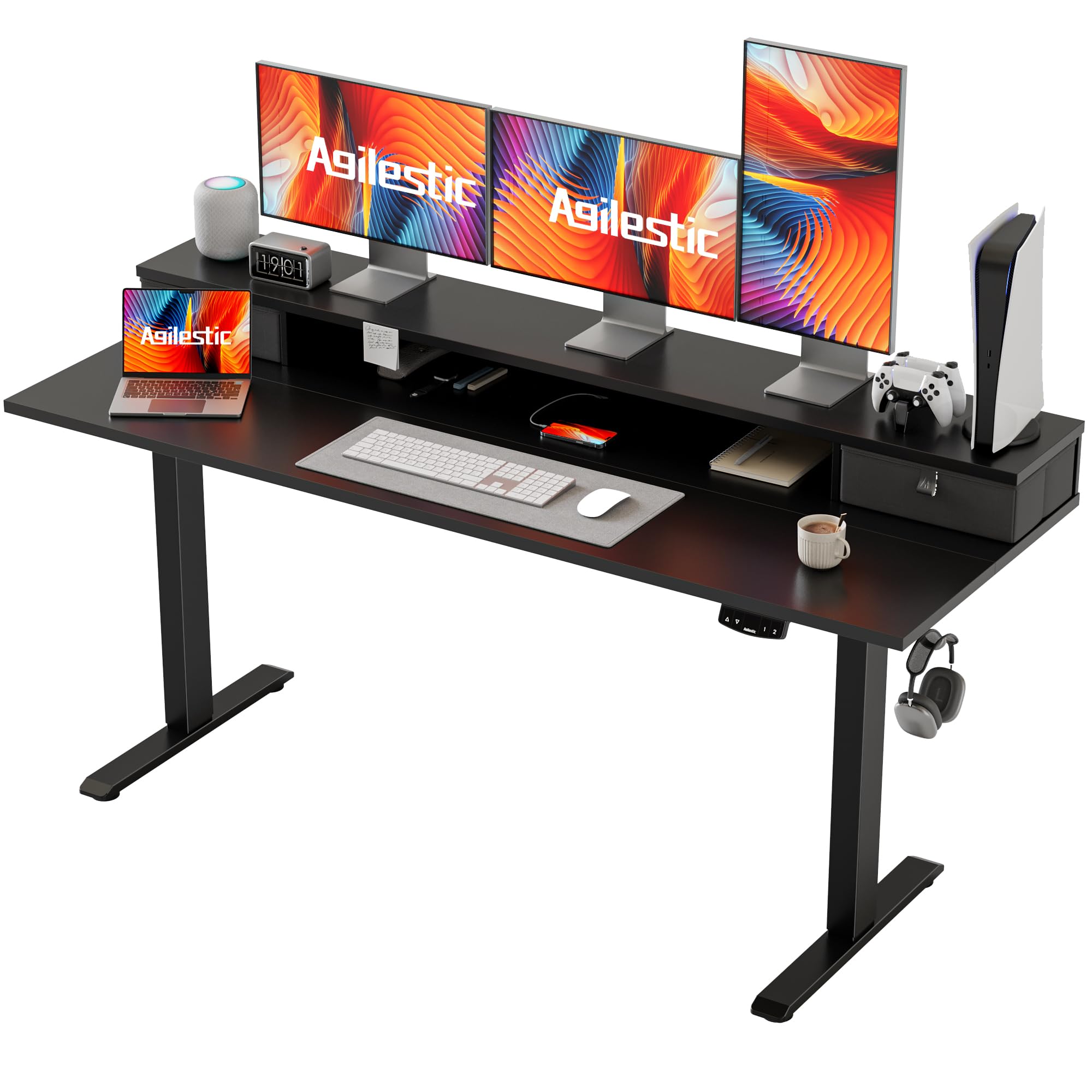 Agilestic 63 x 24 Inches Electric Standing Desk with 2 Storage Drawers - Adjustable Height Sit Stand Computer Table with Splice Board, Black - Perfect for Home Office, Gaming & Workspace Ergonomics